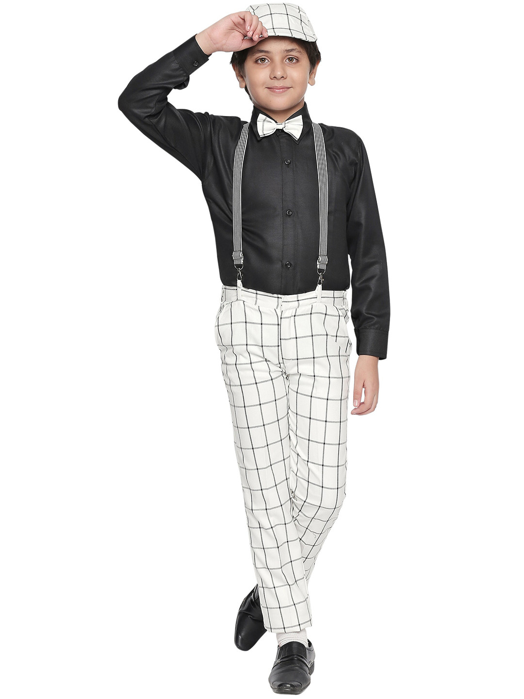 

Jeetethnics Boys White & Black Shirt with Trousers and Suspenders