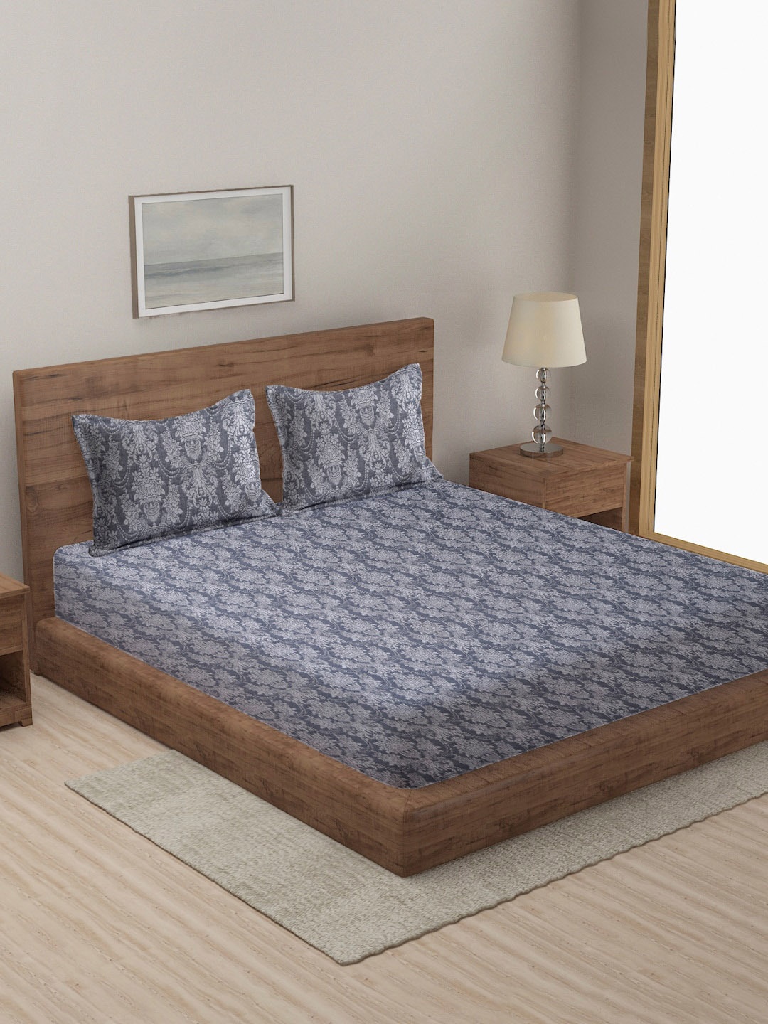 

MULTITEX Grey Double King Bedsheet With 2 Pillow Covers