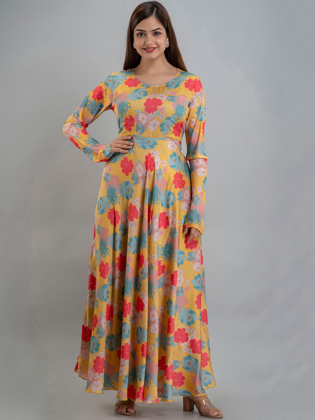 

KALINI Women Yellow Floral Printed Anarkali Kurta