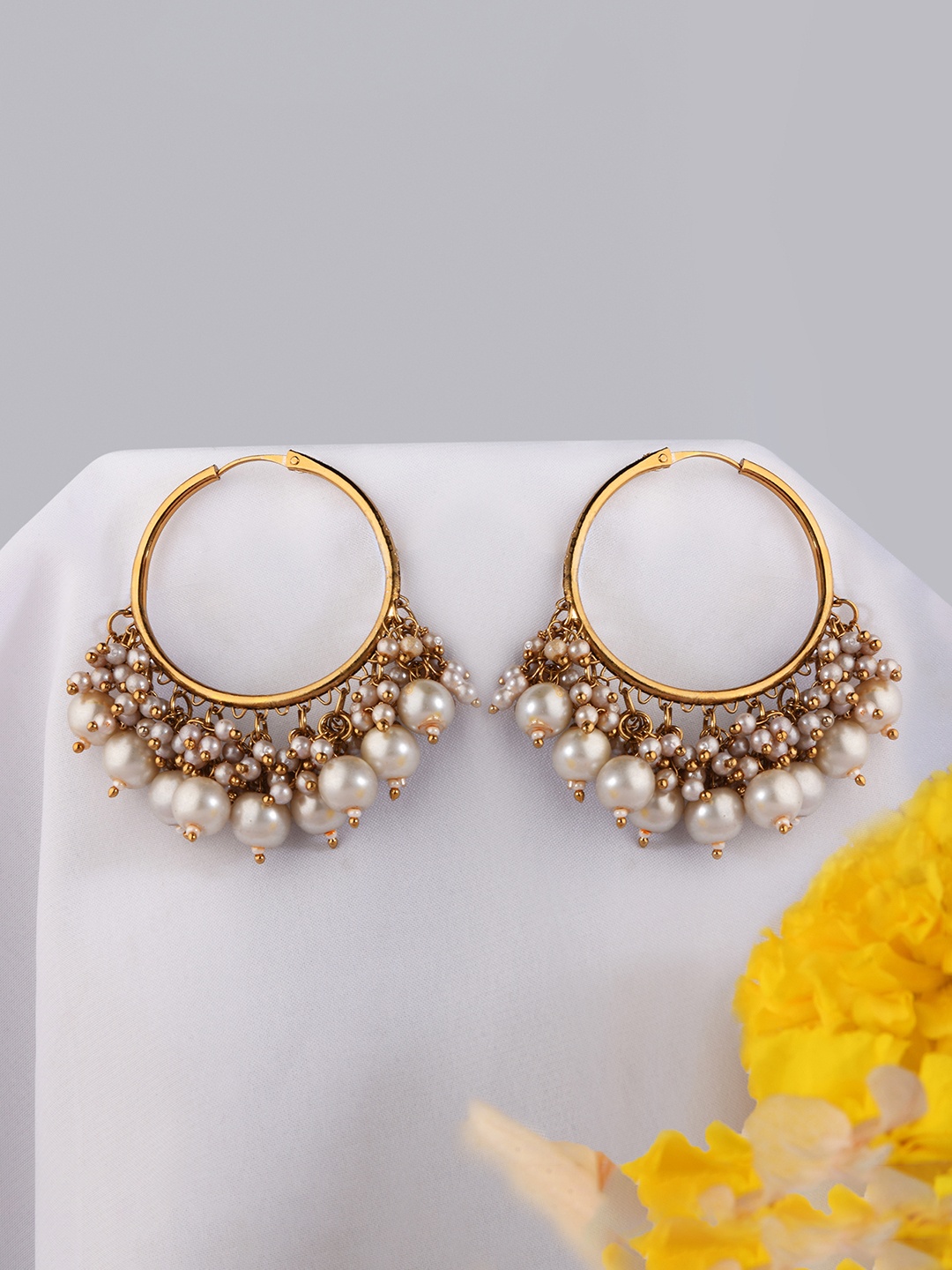 

Fida White Gold-Plated Antique Circular Hoop Earrings