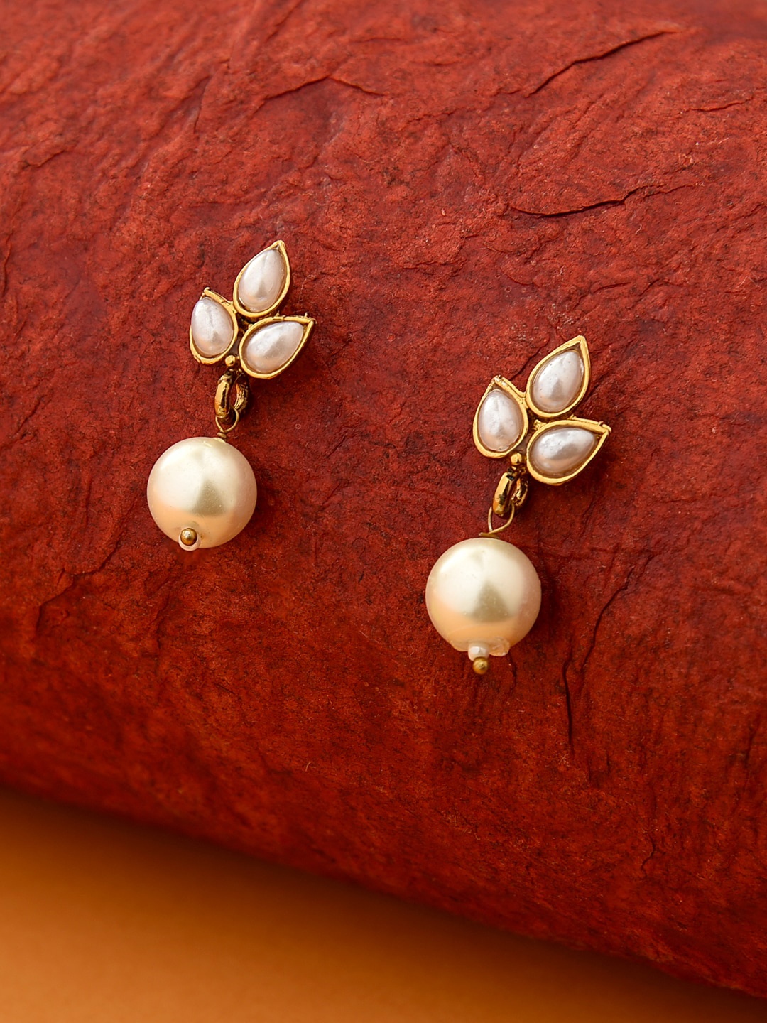 

Fida Gold-Plated & White Leaf Shaped Drop Earrings