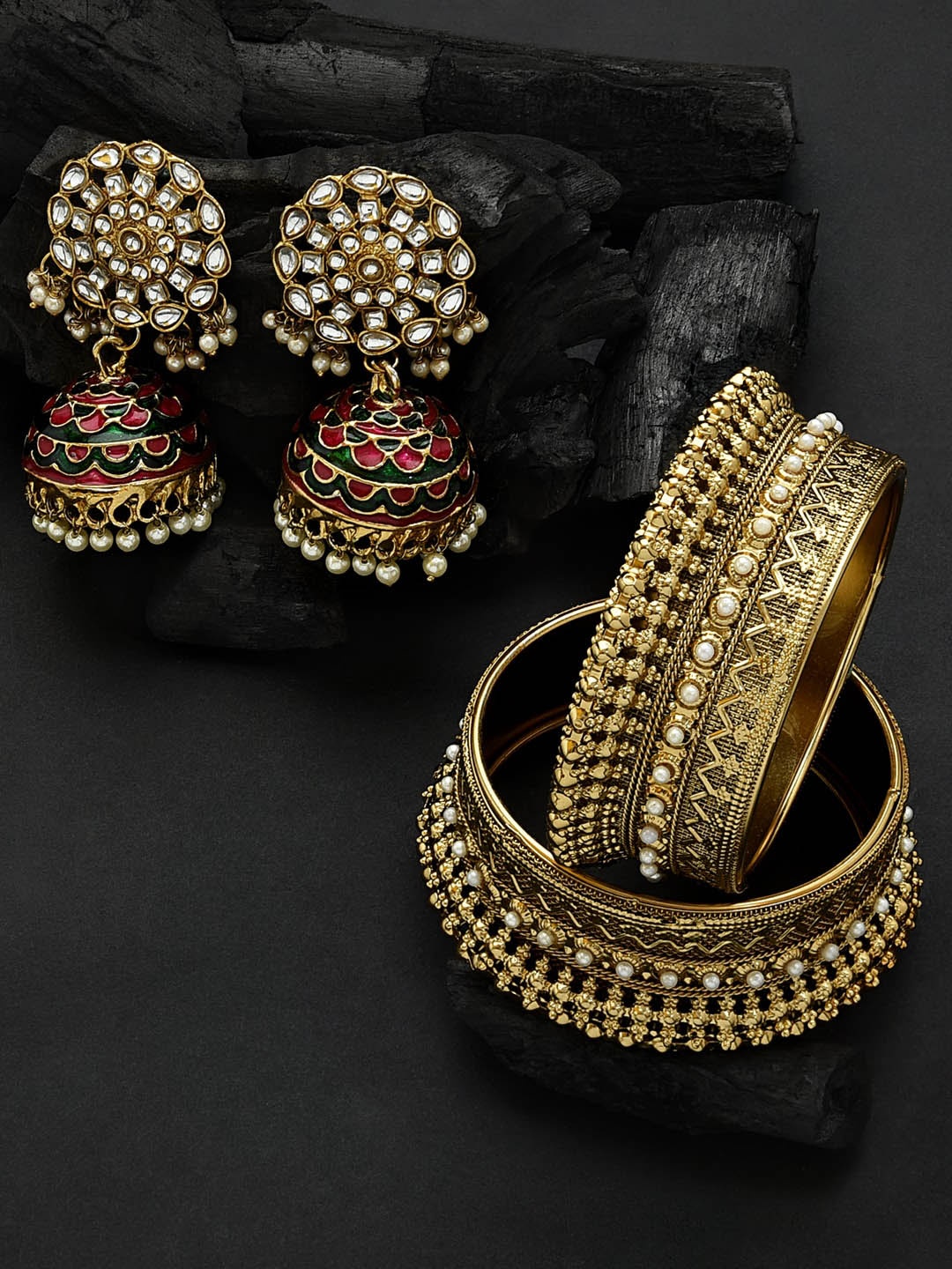 

Fida Gold-Plated White & Red Stone-Studded & Beaded Jewellery Set