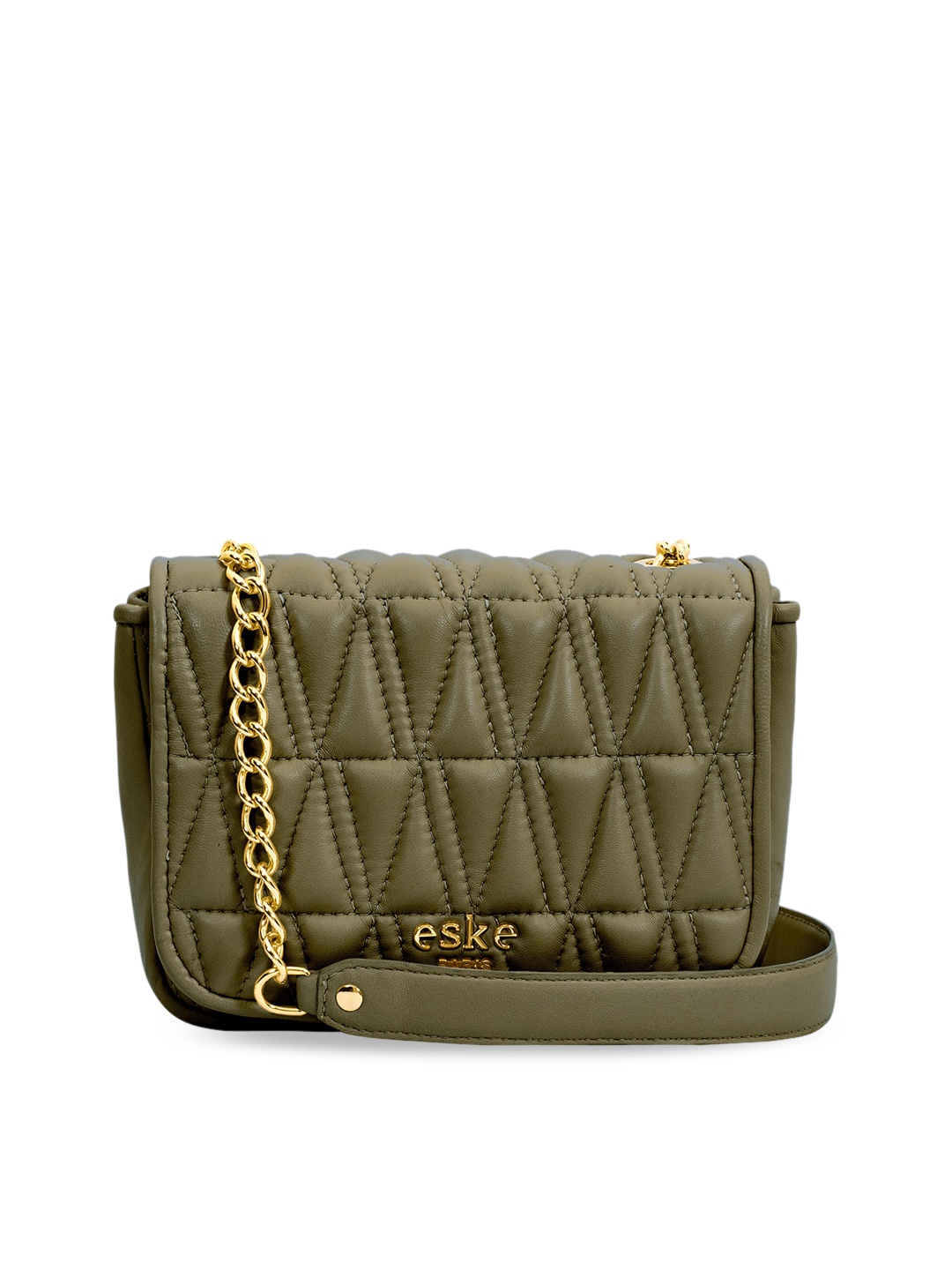 

Eske Taupe Leather Structured Sling Bag with Quilted