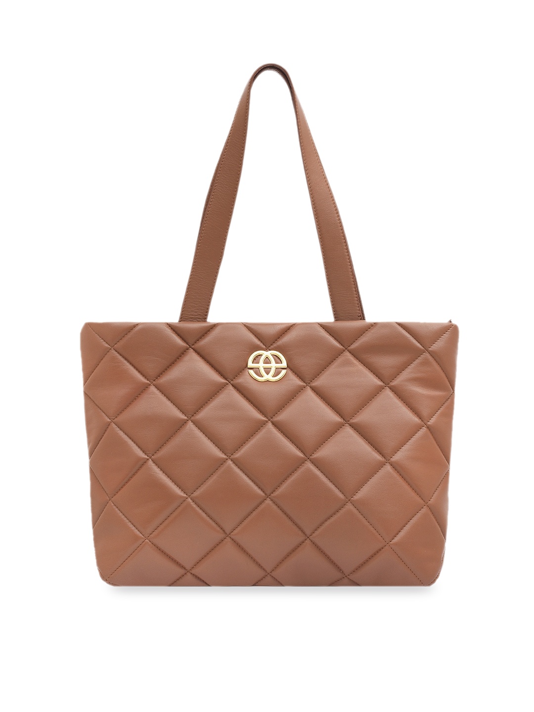 

Eske Brown Leather Structured Handheld Bag with Quilted