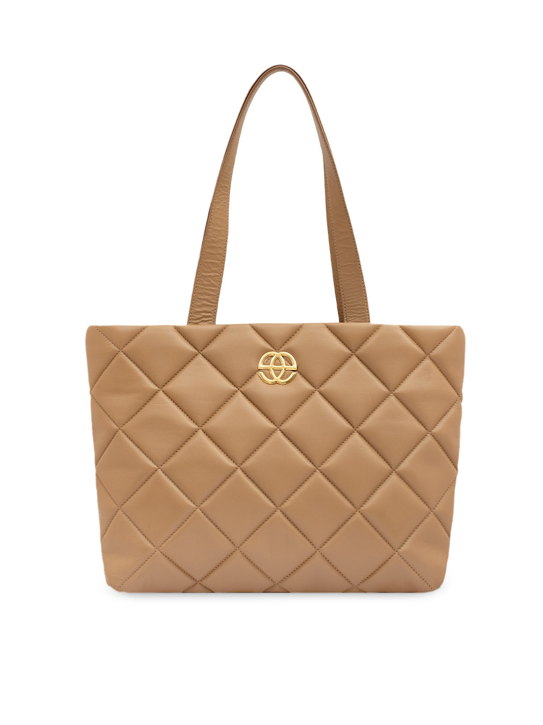 

Eske Beige Quilted Leather Structured Shoulder Bag