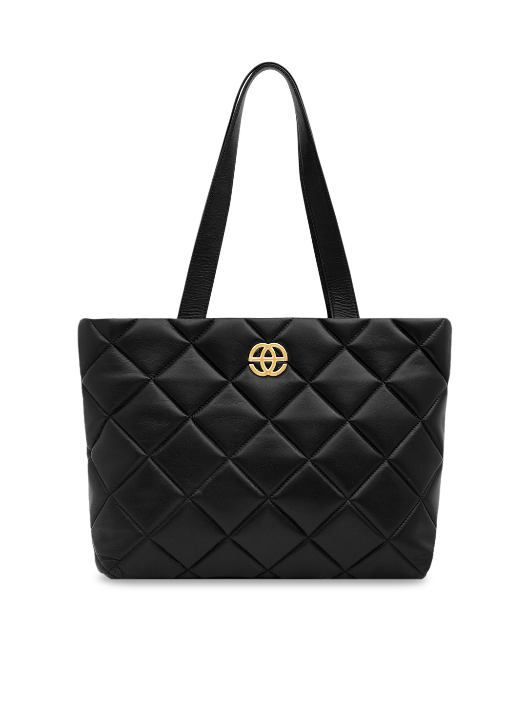 

Eske Black Textured & Quilted Leather Shopper Shoulder Bag
