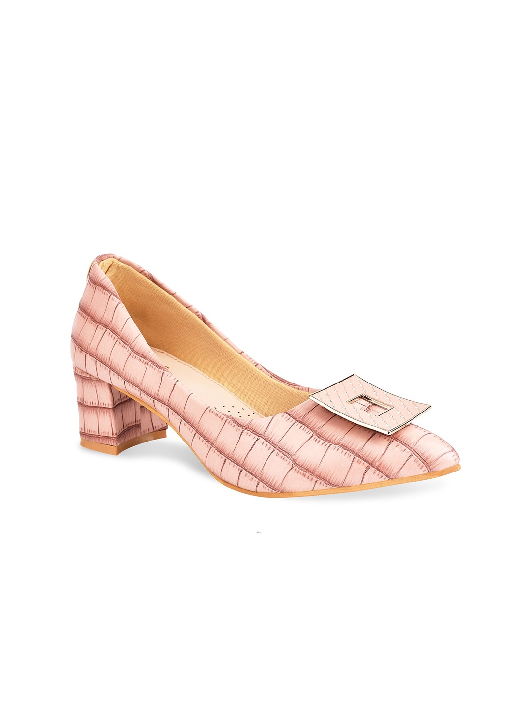 

Stelatoes Women Peach-Coloured Printed PU Block Pumps