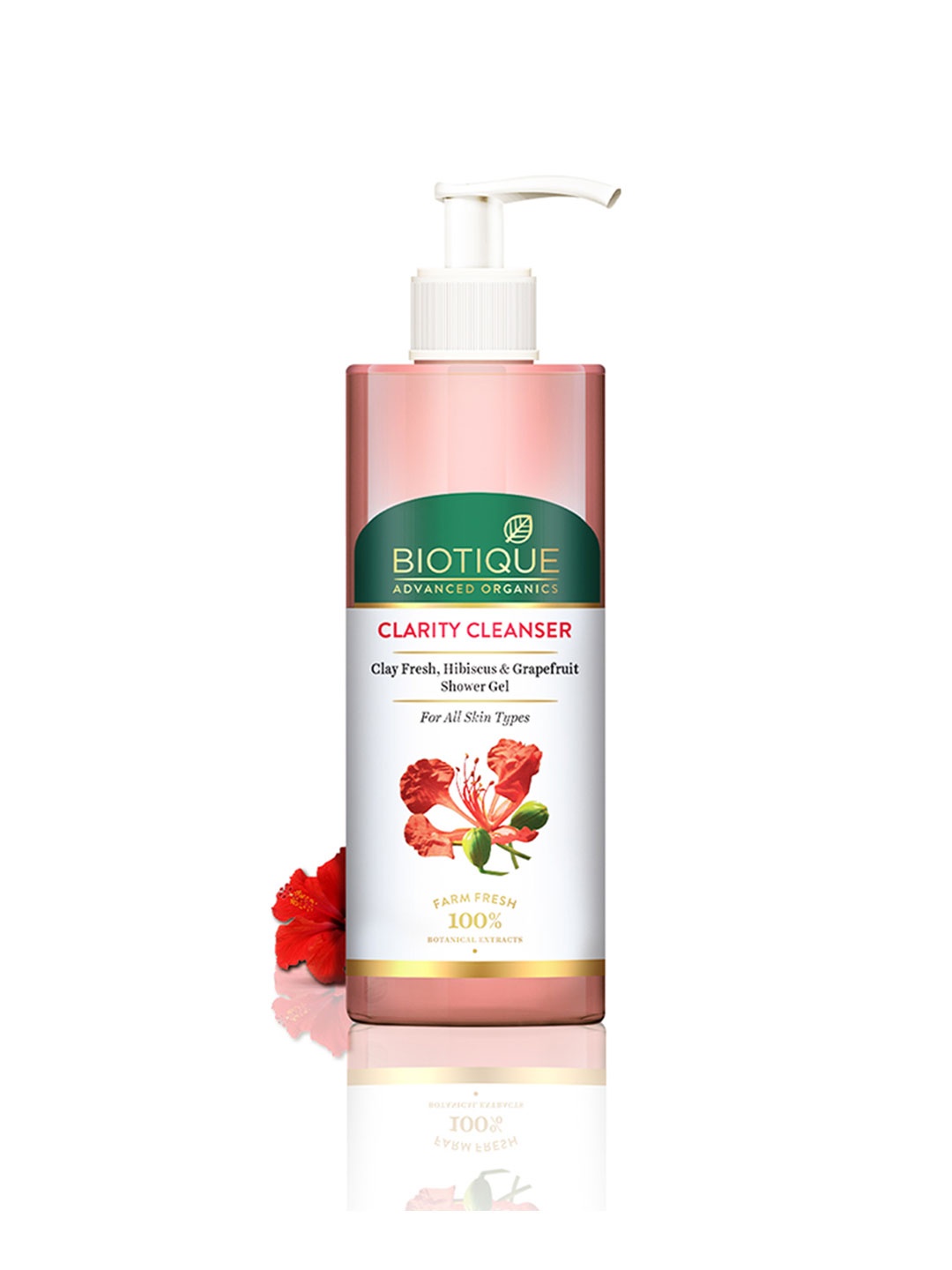 

Biotique Advanced Organics Clarity Cleanser Shower Gel with Clay Fresh & Hibiscus - 200ml, Pink