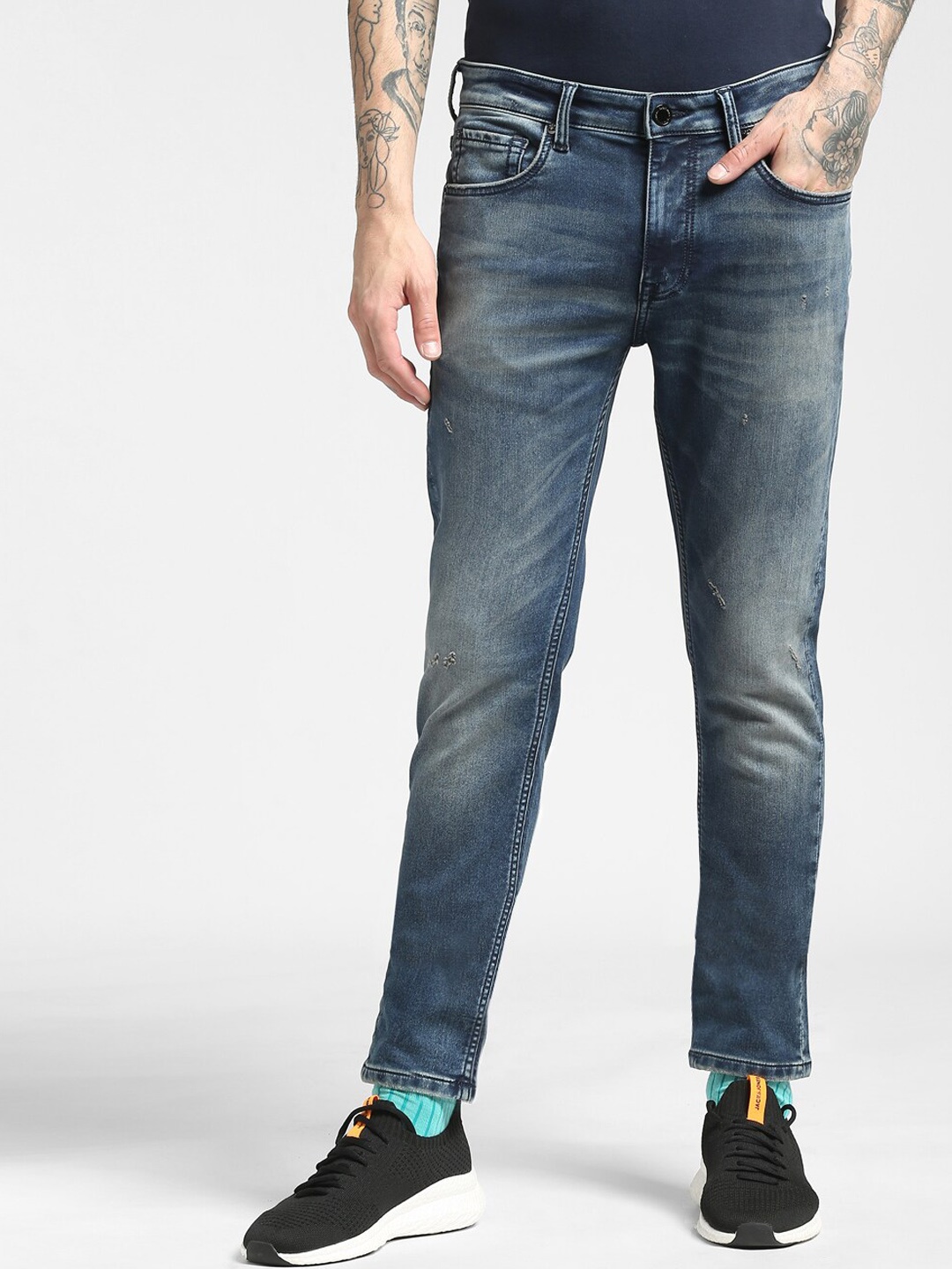 

Jack & Jones Men Blue Slim Fit Low Distress Heavy Fade Jeans