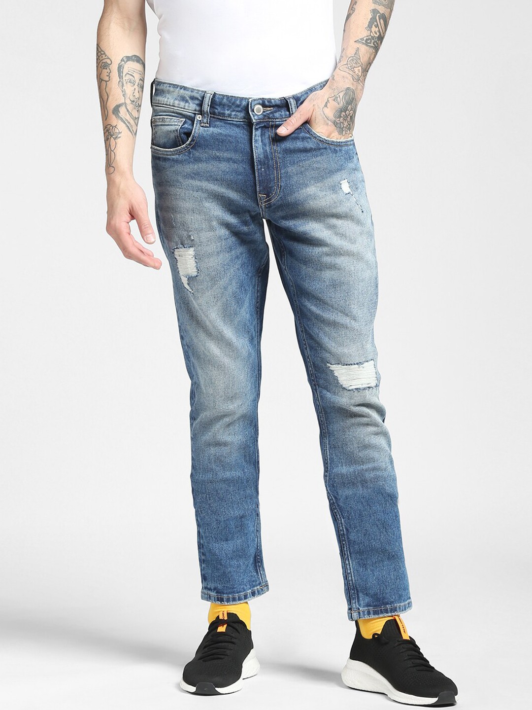

Jack & Jones Men Blue Slim Fit Highly Distressed Heavy Fade Stretchable Jeans