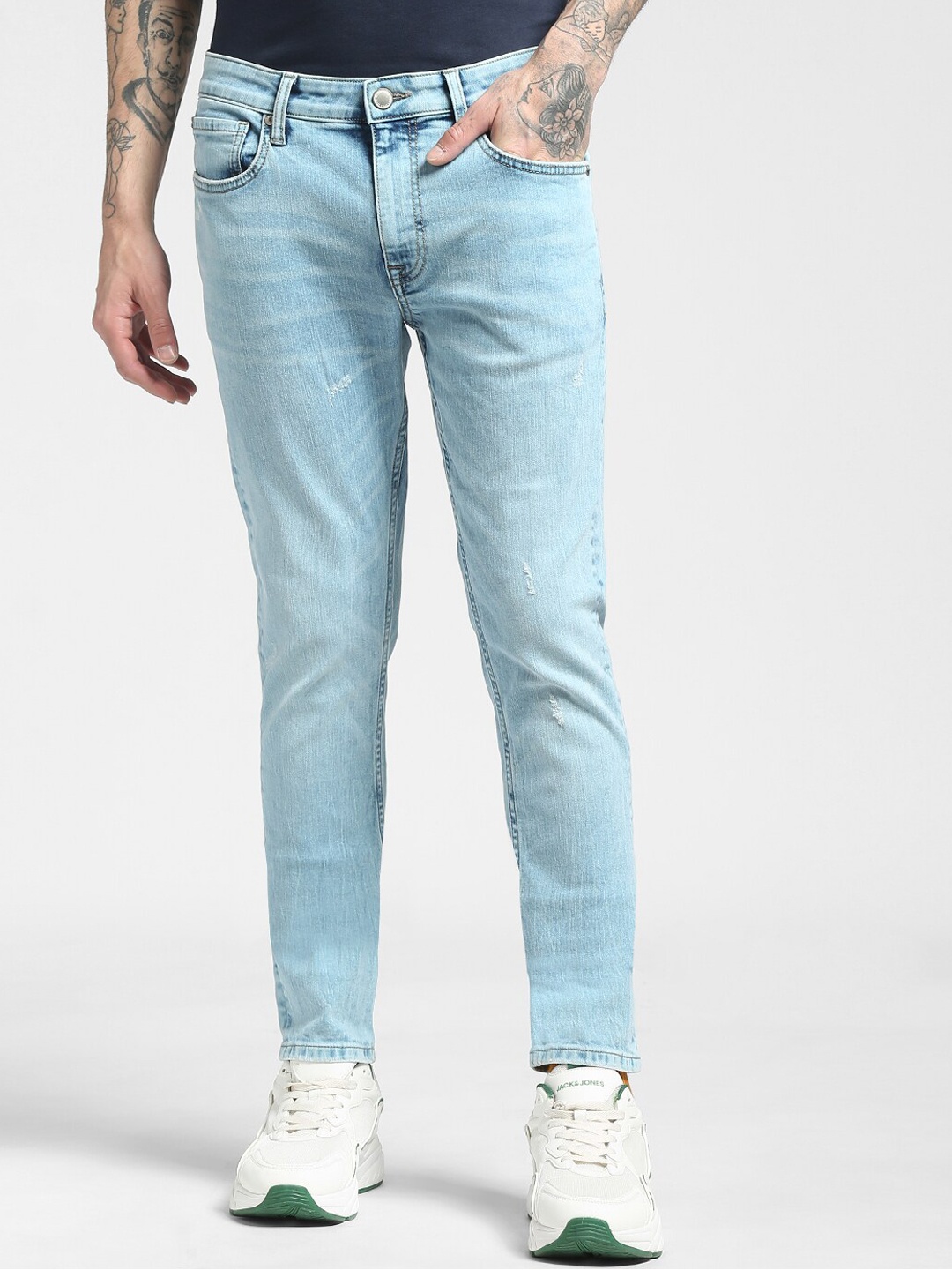 

Jack & Jones Men Blue Skinny Fit Highly Distressed Heavy Fade Jeans