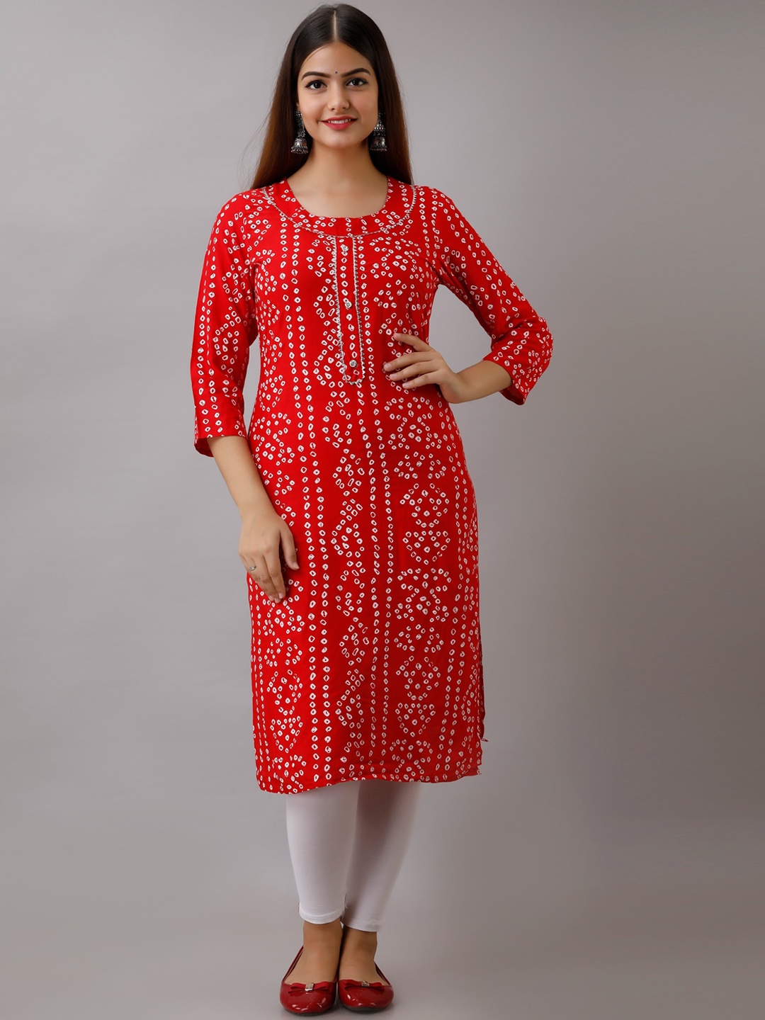 

Women Touch Women Red & White Bandhani Printed Kurta