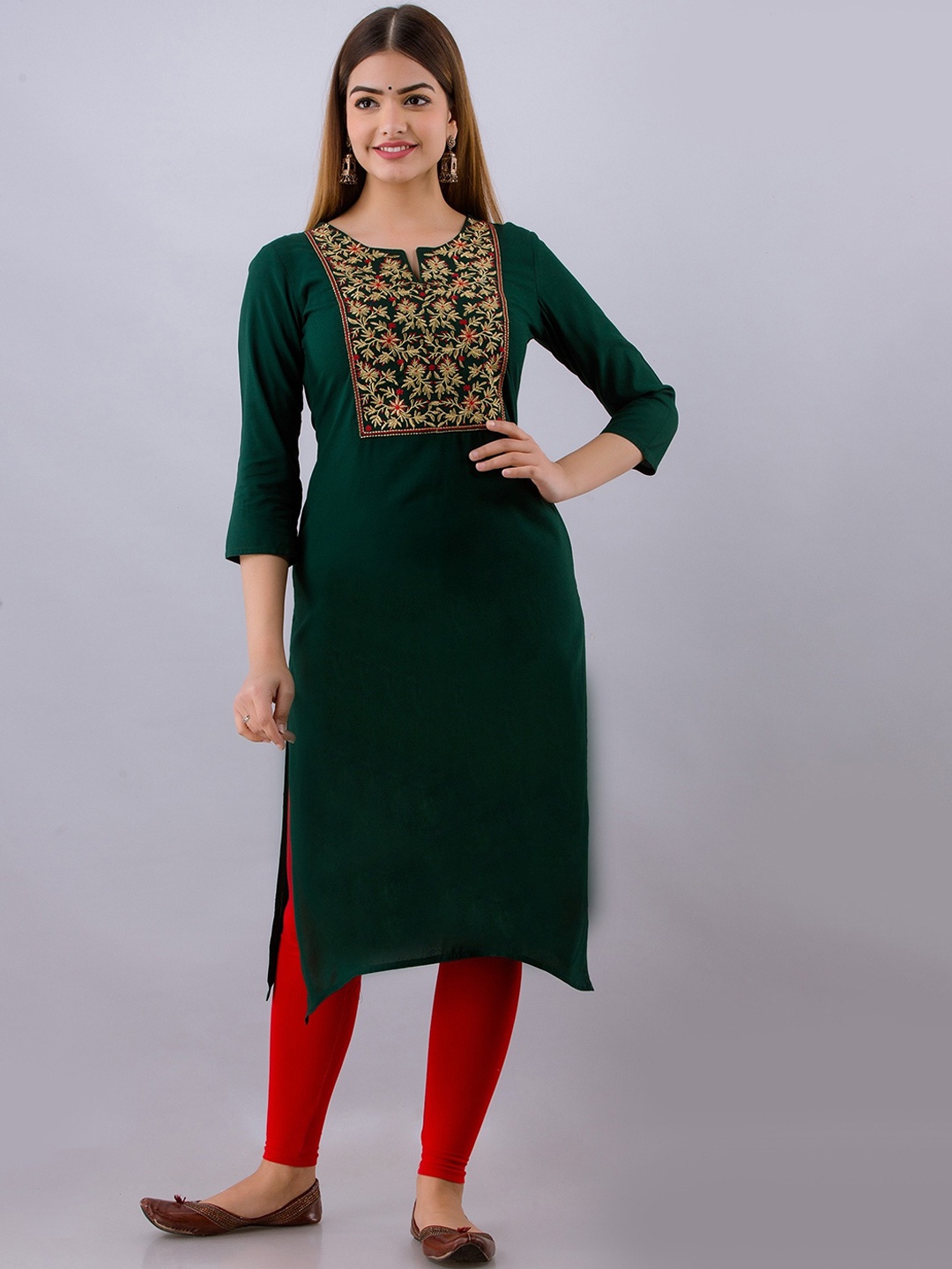 

Women Touch Women Green Floral Embroidered Kurta