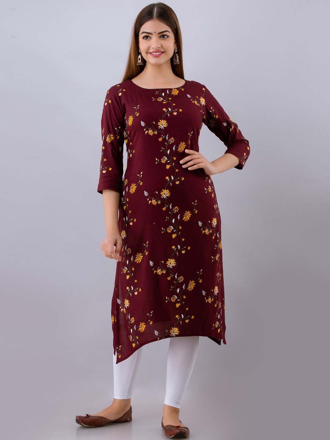 

Women Touch Women Maroon Floral Printed Flared Sleeves Kurta