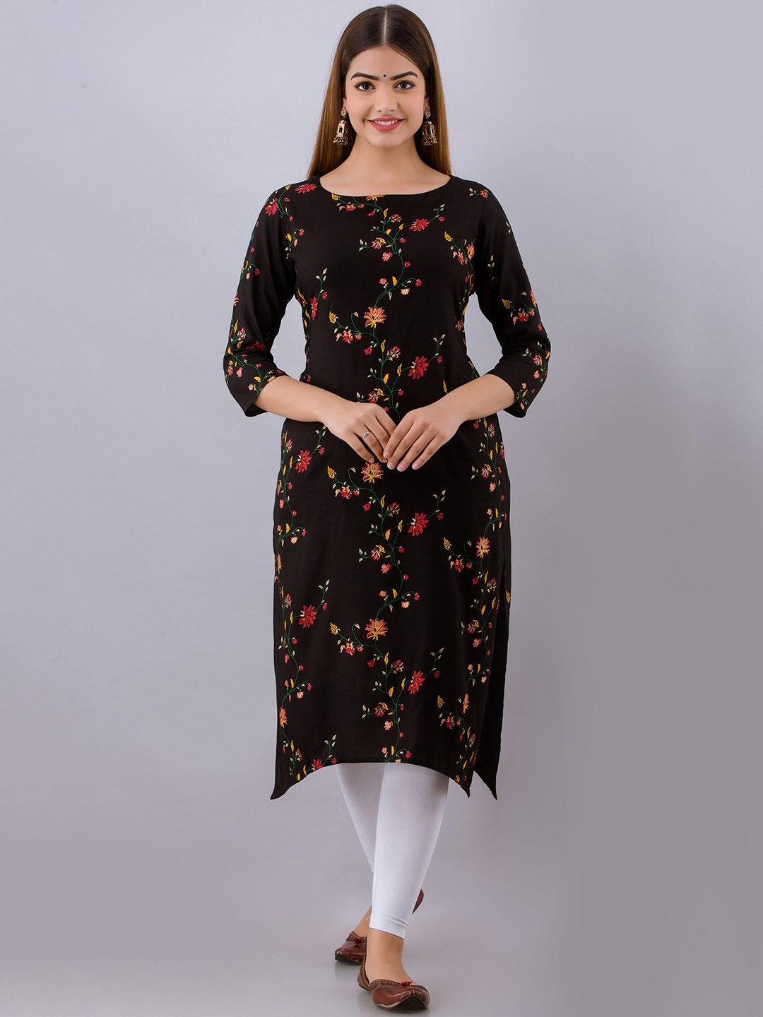 

Women Touch Women Black Floral Printed Kurta