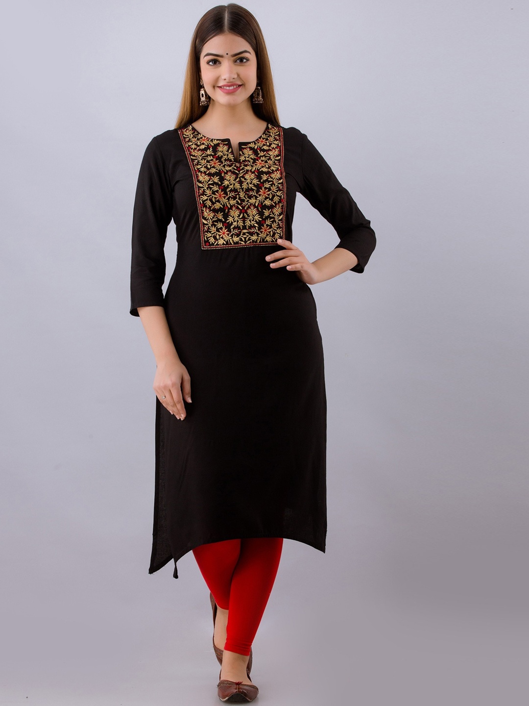 

Women Touch Women Black Embroidered Yoke Design Thread Work Kurta
