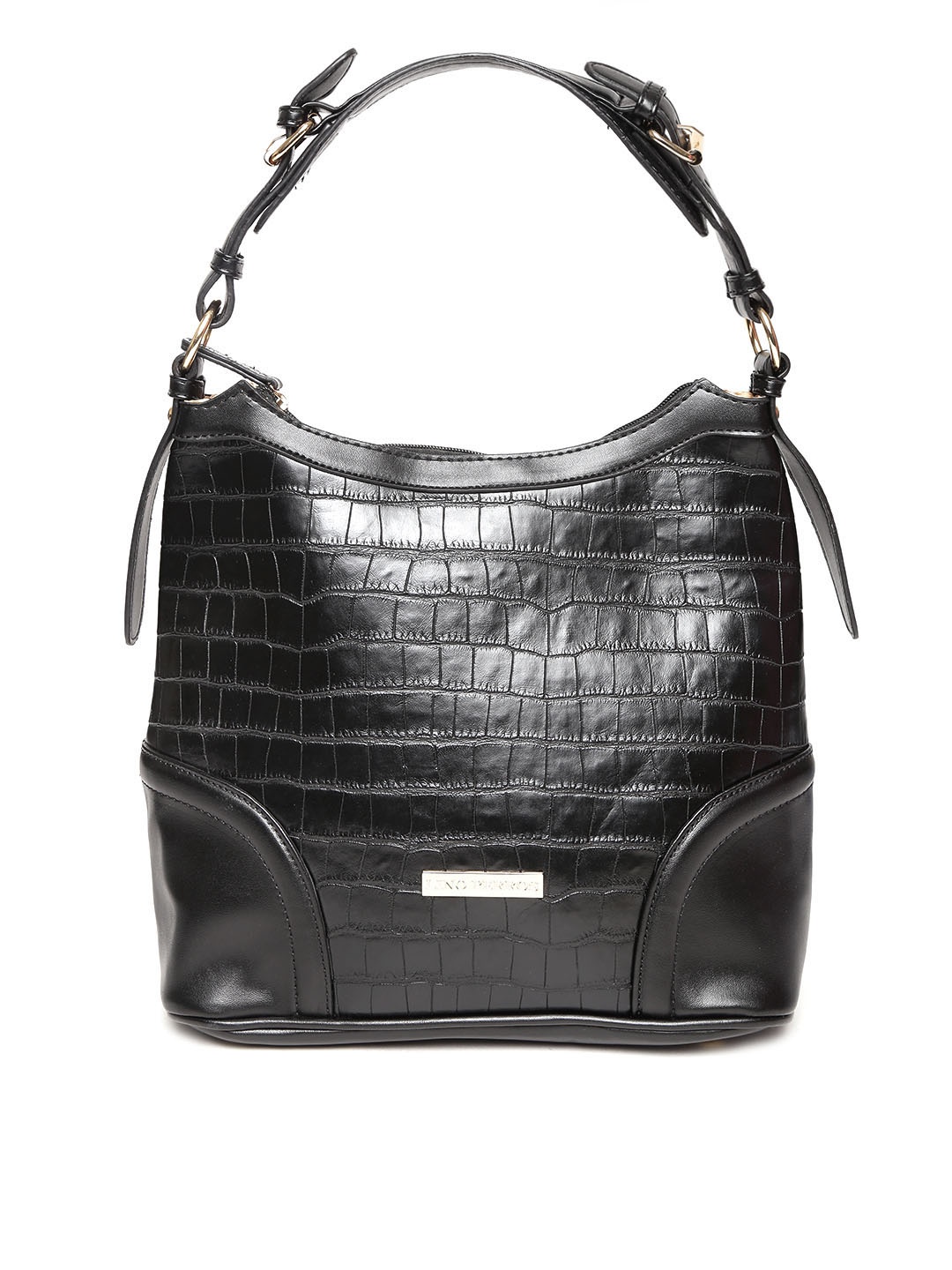 

Lino Perros Black Croc-Textured Hobo Bag