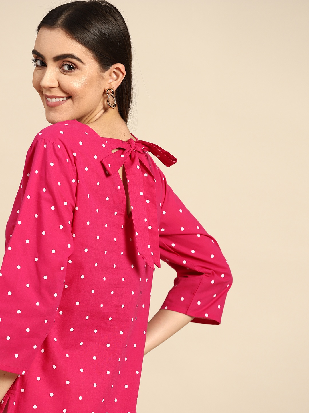 

Anouk Women Pink & White Printed Pure Cotton Kurta