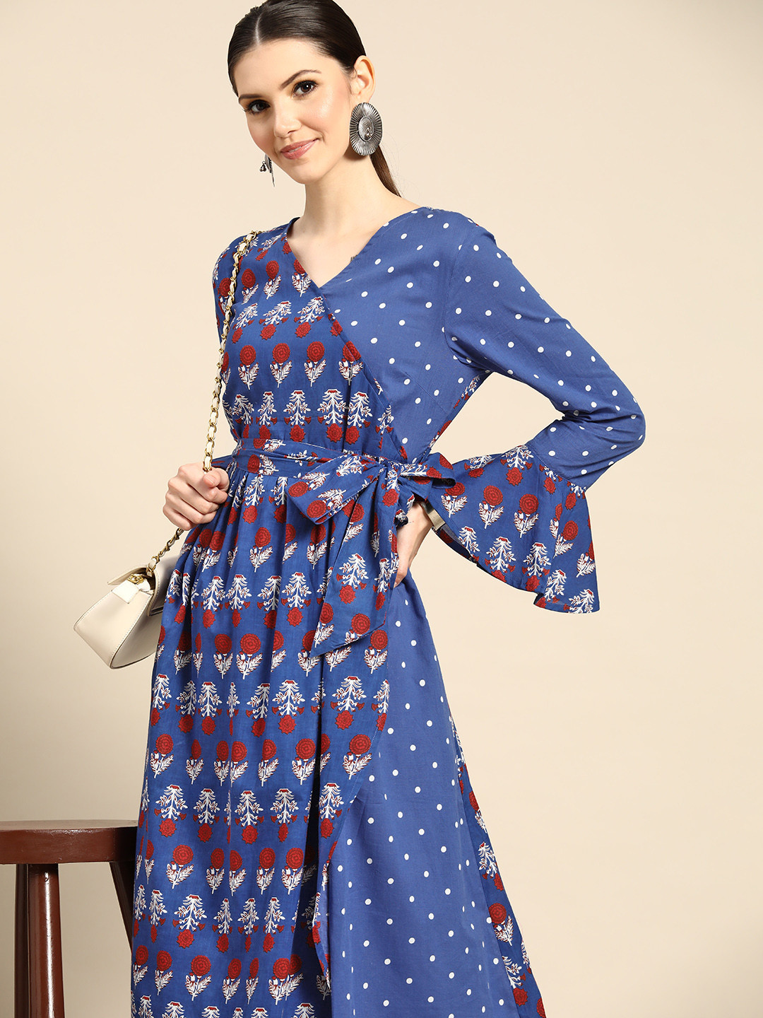 

Anouk Women Blue & White Ethnic Motifs Printed Angrakha Kurta
