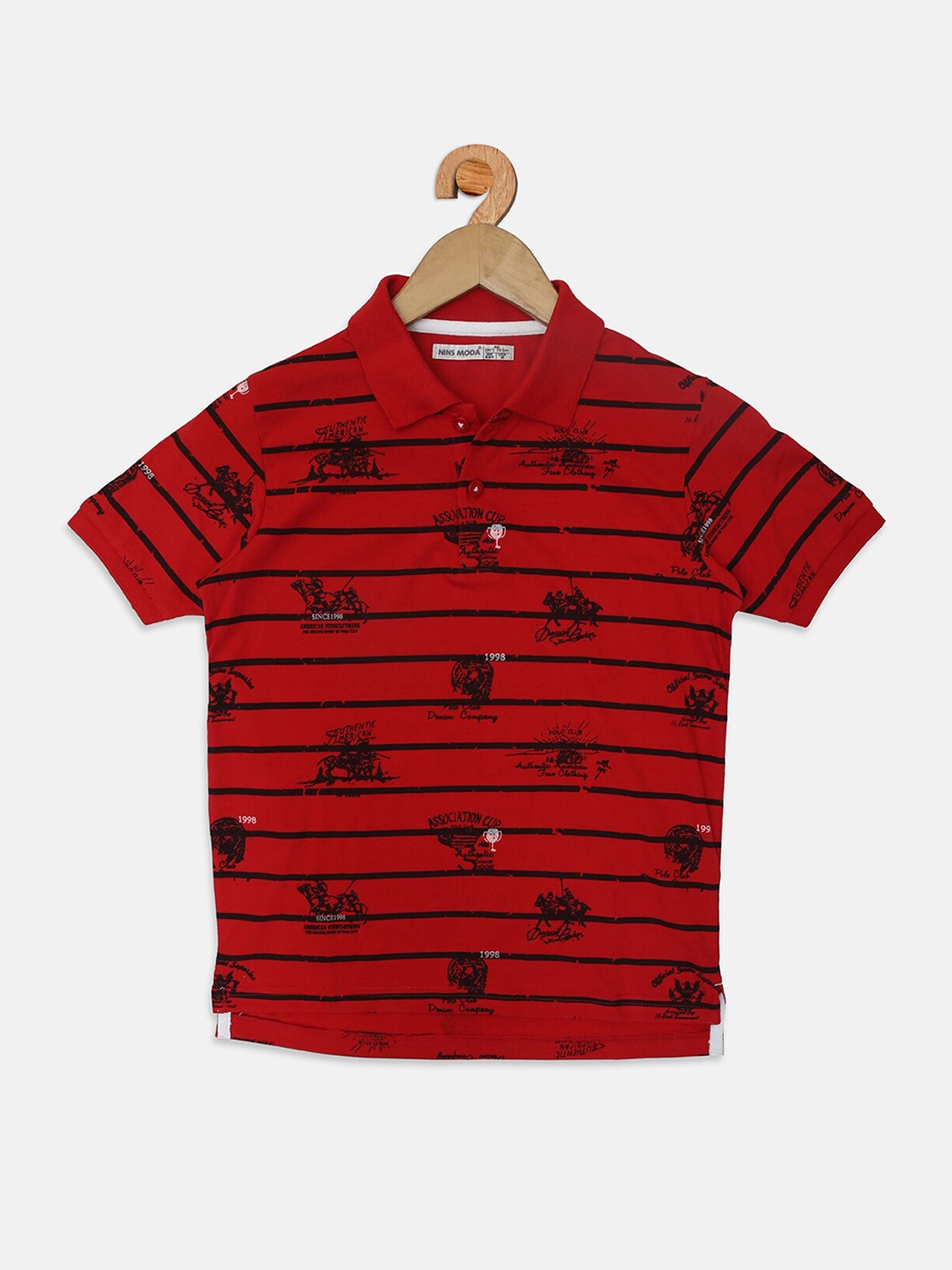 

Nins Moda Boys Red Striped Polo Collar T-shirt