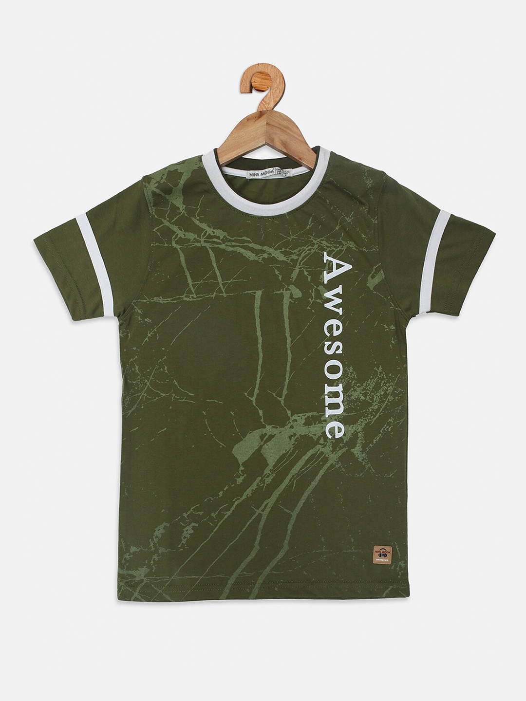 

Nins Moda Boys Olive Green Printed T-shirt