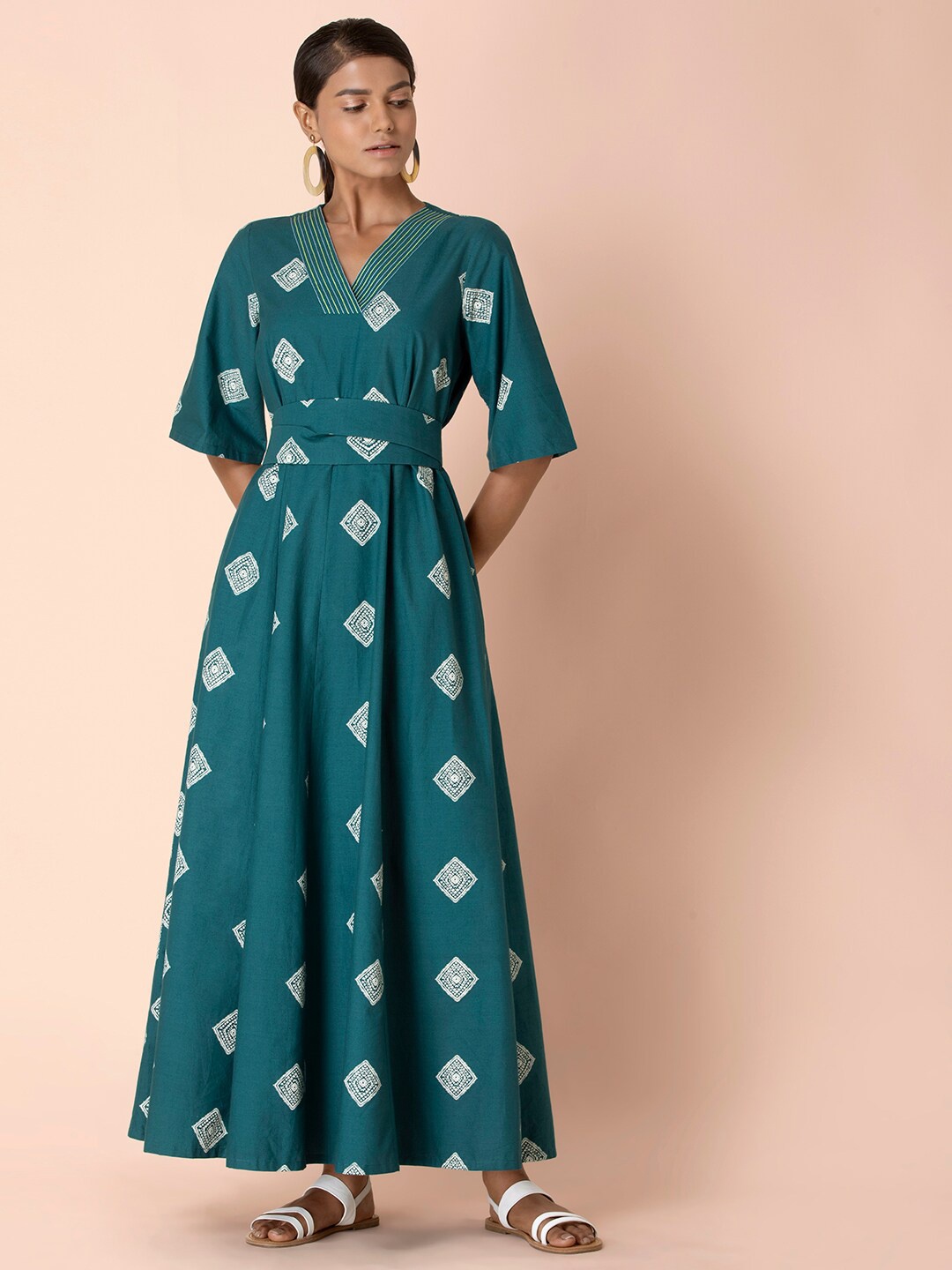 

Earthen BY INDYA Teal Floral Maxi Dress