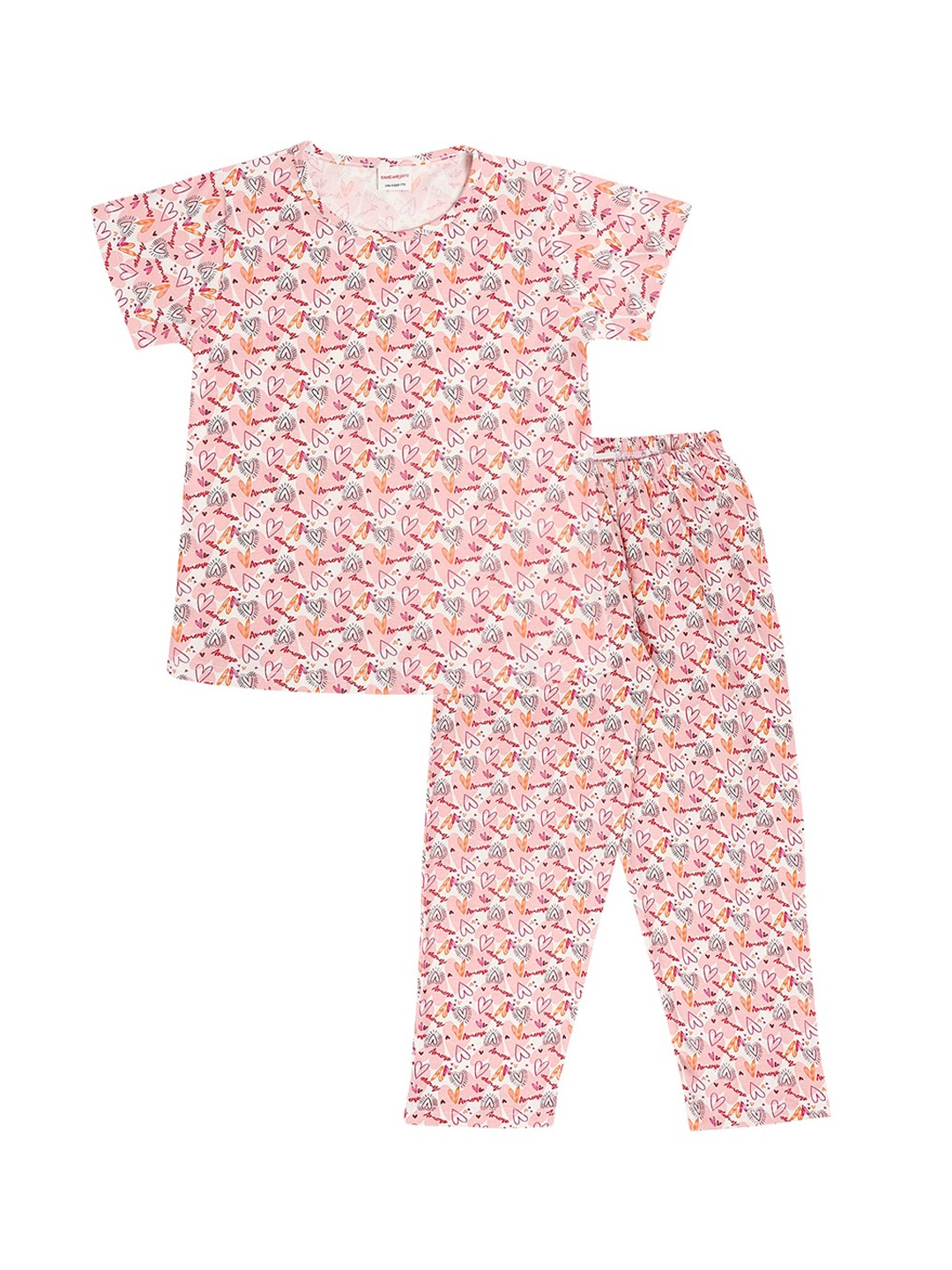 

RAINE AND JAINE Girls Pink & White Pure Cotton Printed Night suit