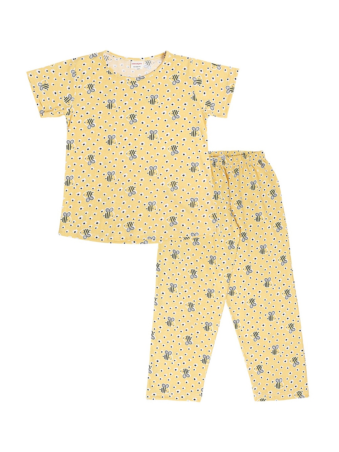 

RAINE AND JAINE Girls Yellow & White Printed Cotton Night suit
