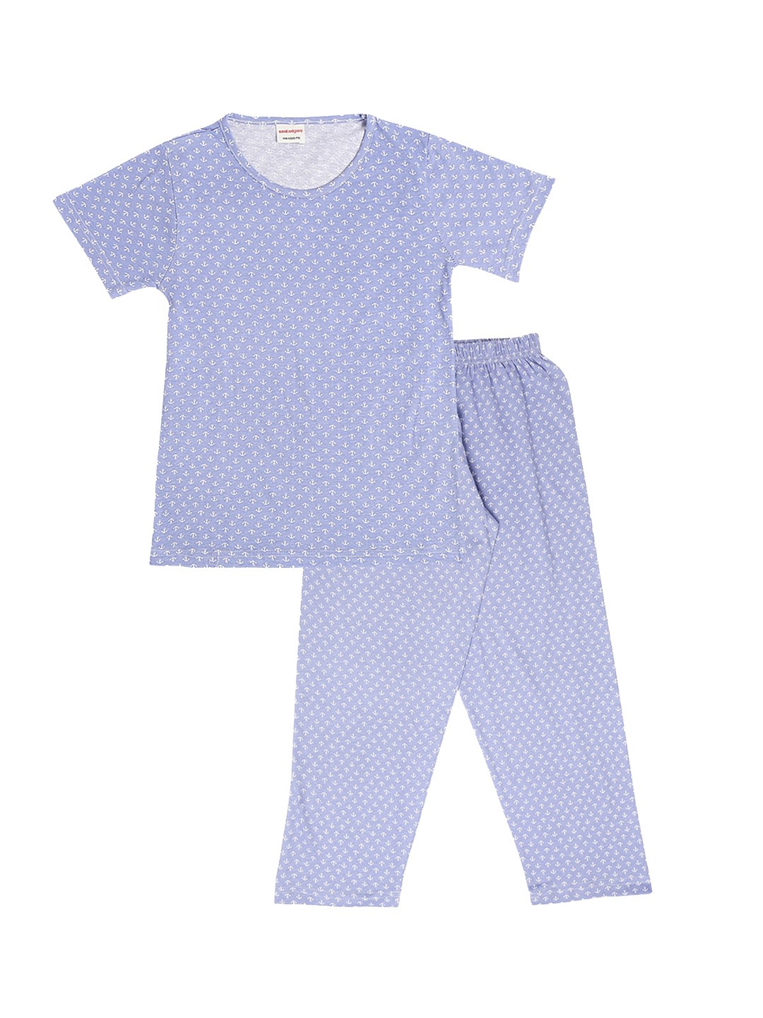 

RAINE AND JAINE Girls Blue & White Printed Pure Cotton Night suit