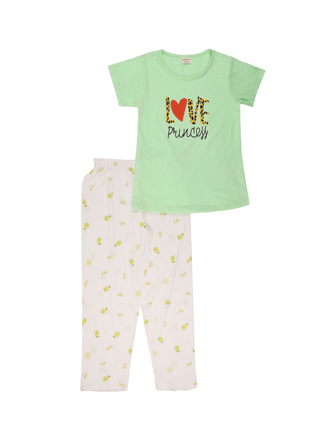 

RAINE AND JAINE Girls Sea Green & White Printed Cotton Night suit