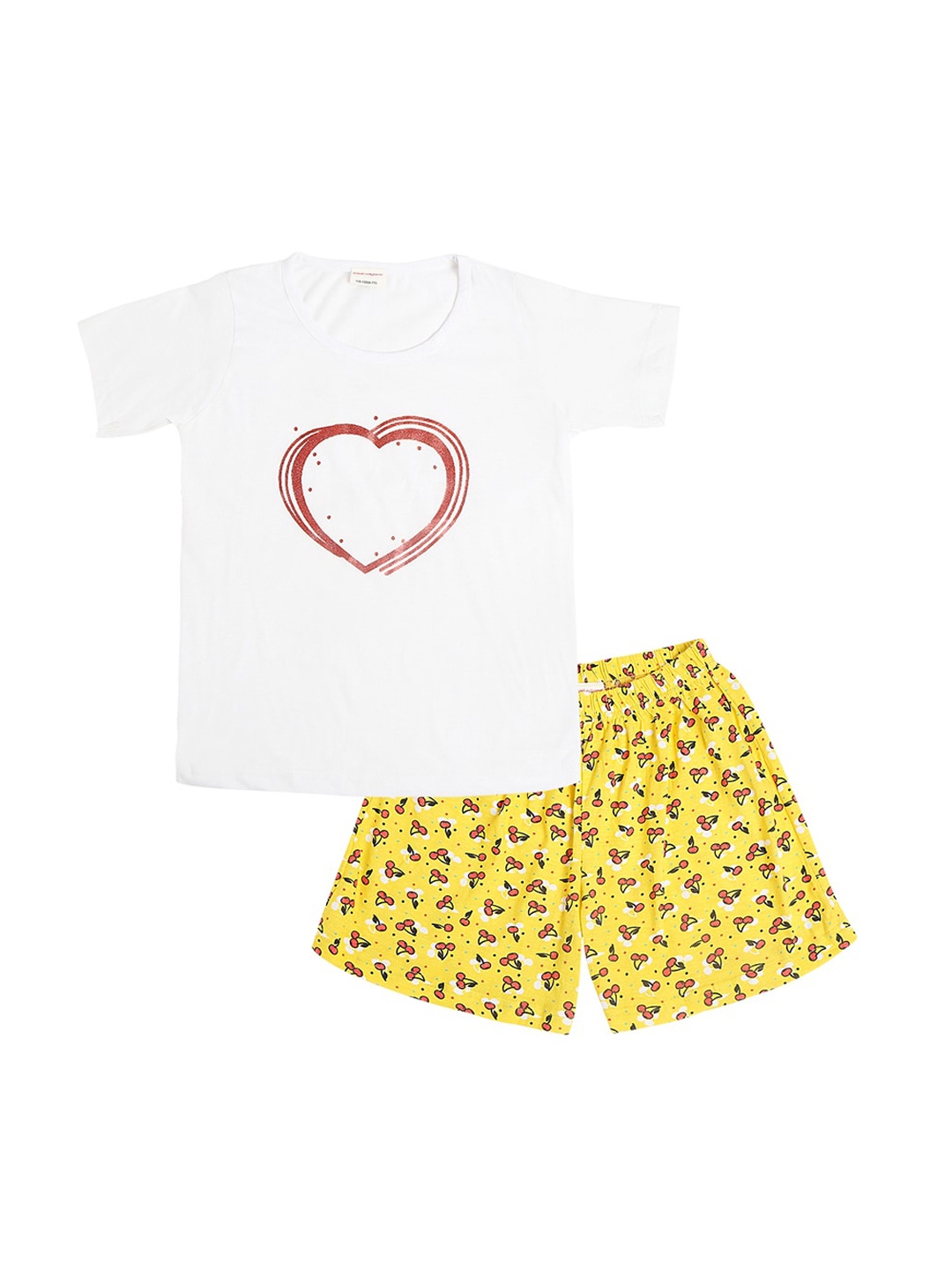 

RAINE AND JAINE Girls White & Yellow Printed Pure Cotton Night suit