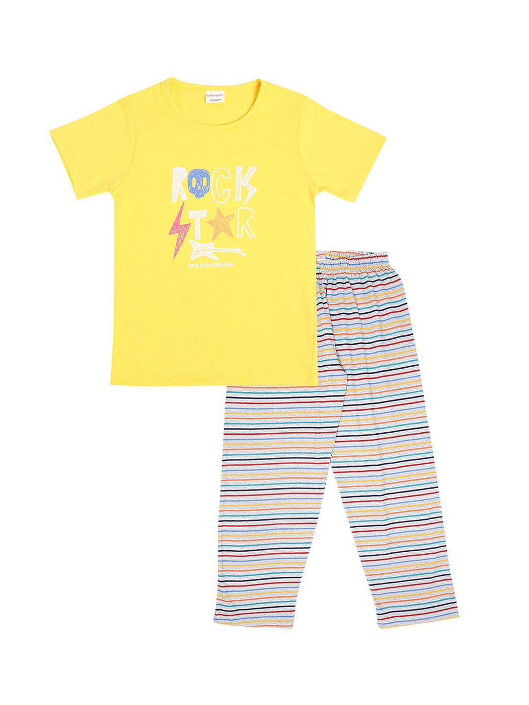 

RAINE AND JAINE Girls Yellow & Grey Pure Cotton Night suit