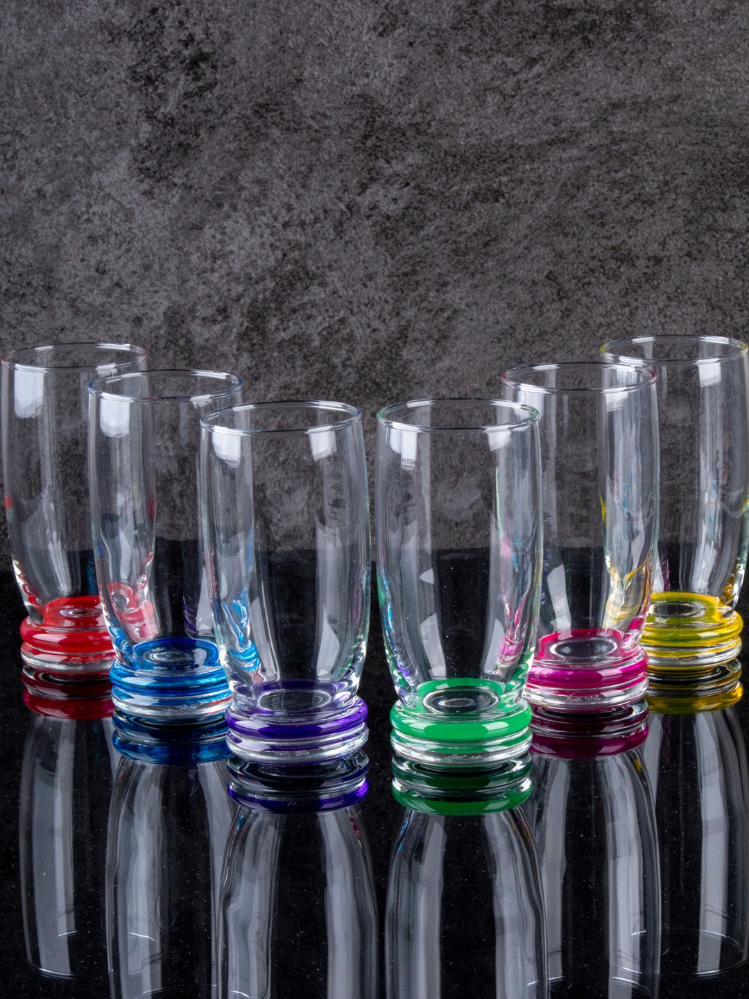 

GOODHOMES Set Of 6 Rainbow Glass Tumblers, Transparent