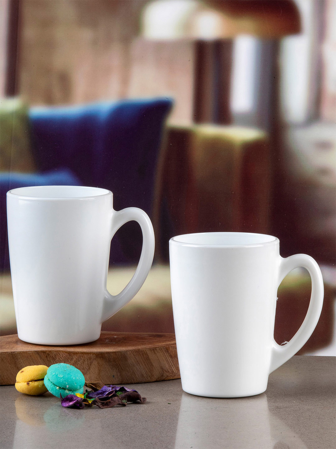 

GOODHOMES Set Of 6 White Printed Opalware Glossy Mugs