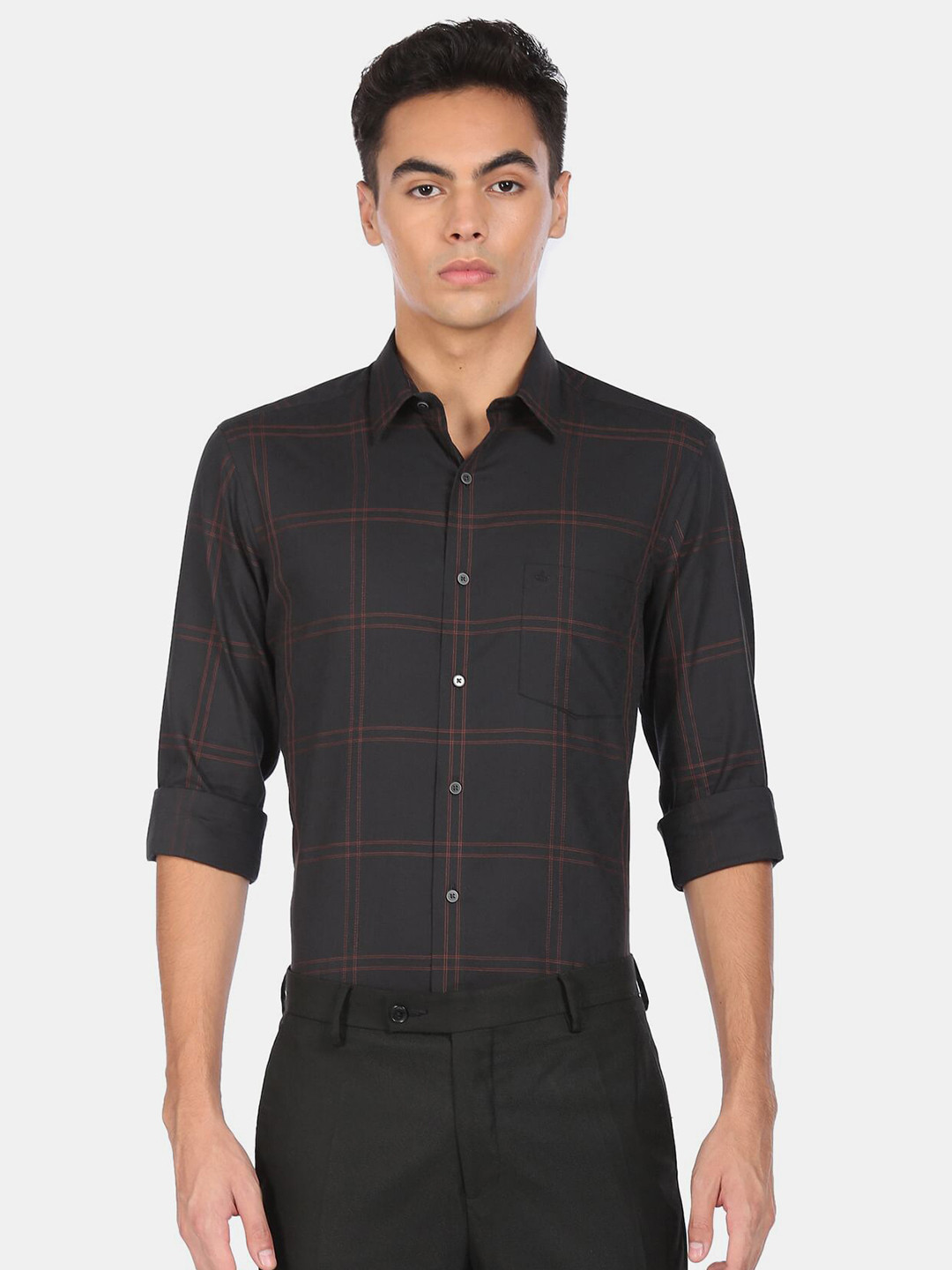 

Arrow Men Black Windowpane Checks Checked Pure Cotton Casual Shirt