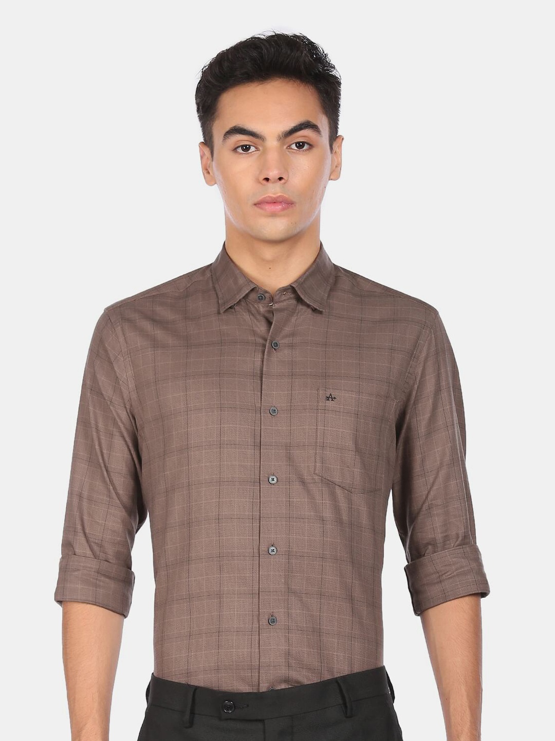 

Arrow Men Brown Windowpane Checked Formal Shirt
