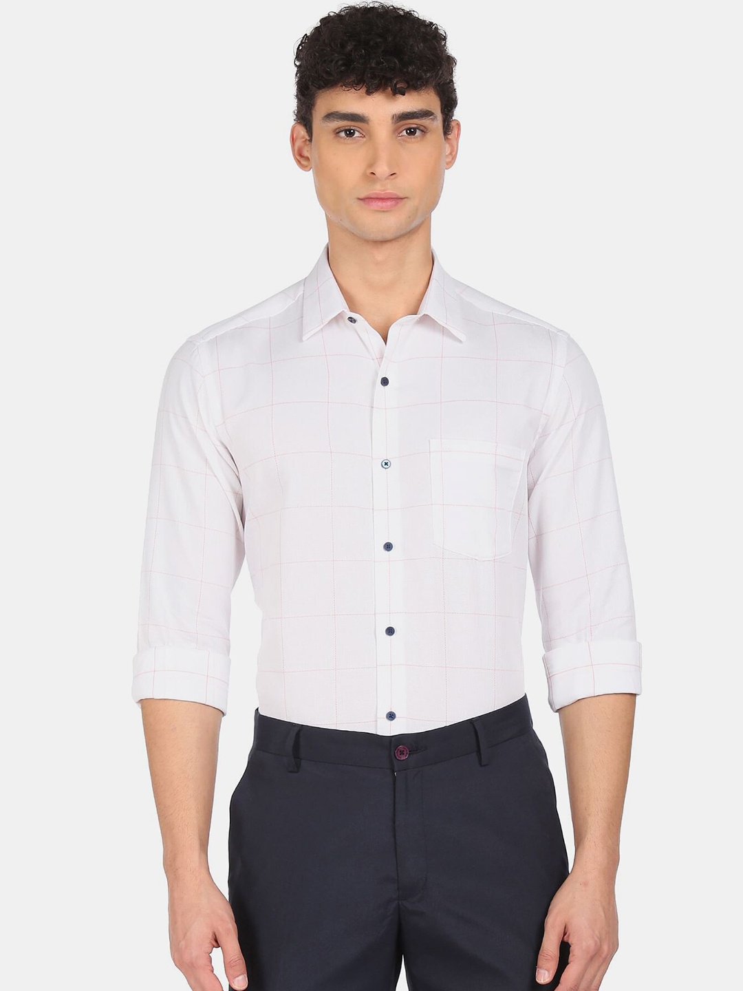 

Arrow Men White Checked Casual Pure Cotton Shirt