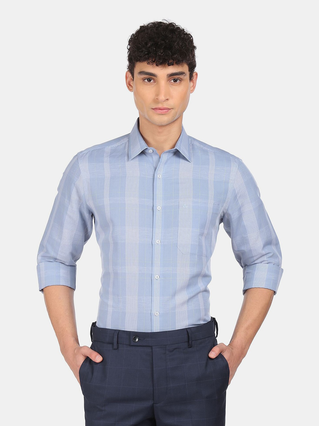 

Arrow Men Blue & White Checked Cotton Linen Casual Shirt