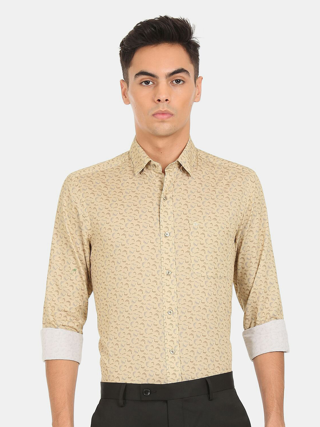 

Arrow Men Beige Slim Fit Floral Printed Formal Shirt