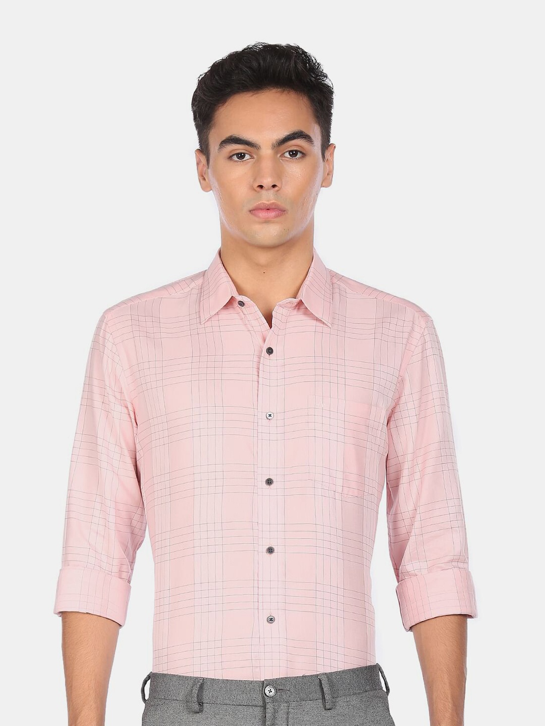 

Arrow Men Pink Checked Semiformal Shirt