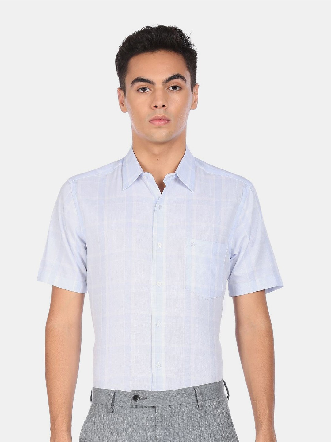 

Arrow Men Blue Windowpane Checked Formal Shirt