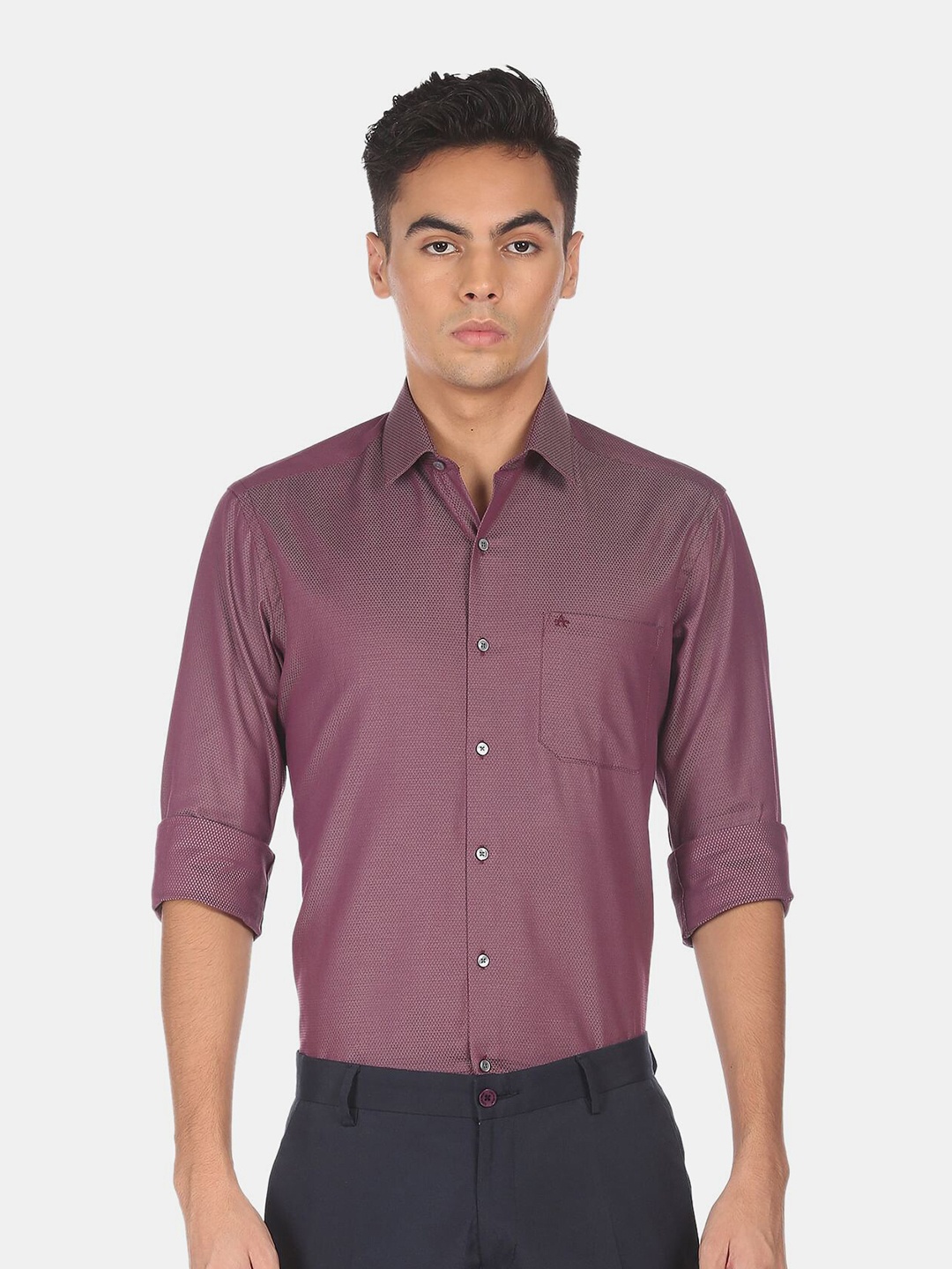 

Arrow Men Burgundy Slim Fit Micro Ditsy Printed Cotton Formal Shirt