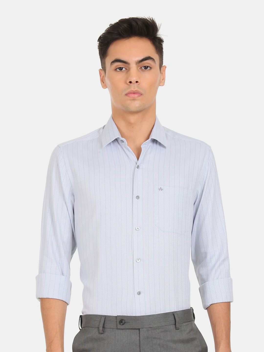 

Arrow Men Grey Slim Fit Striped Casual Cotton Shirt