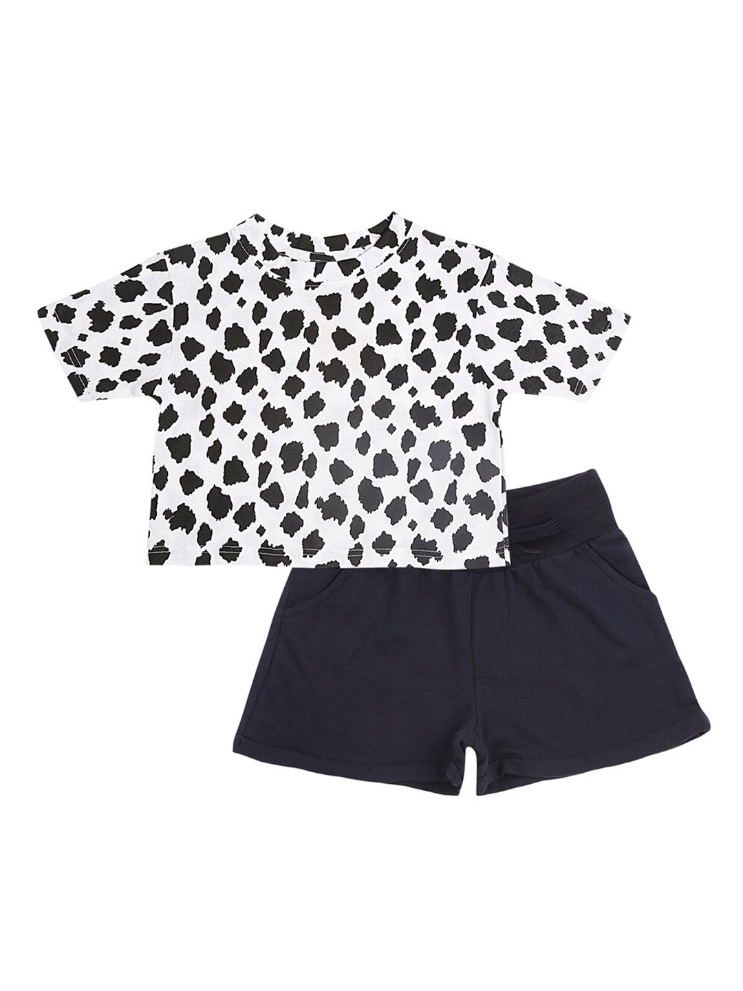 

RAINE AND JAINE Girls White & Black Printed Pure Cotton T-shirt with Shorts