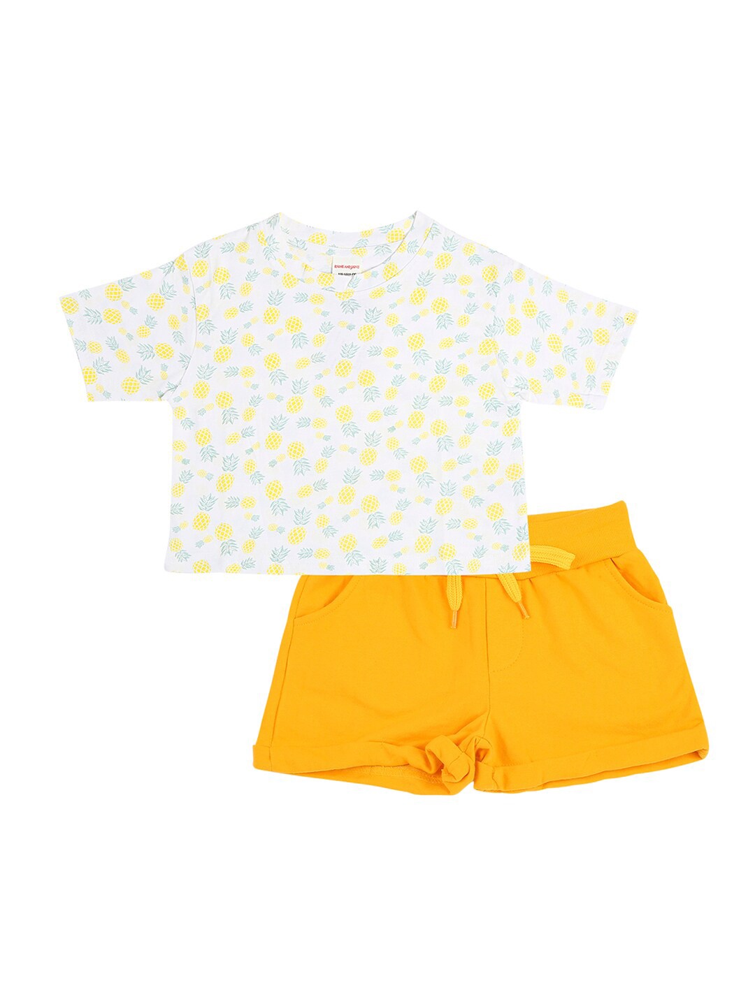 

RAINE AND JAINE Girls White & Yellow Pure Cotton T-shirt with Shorts