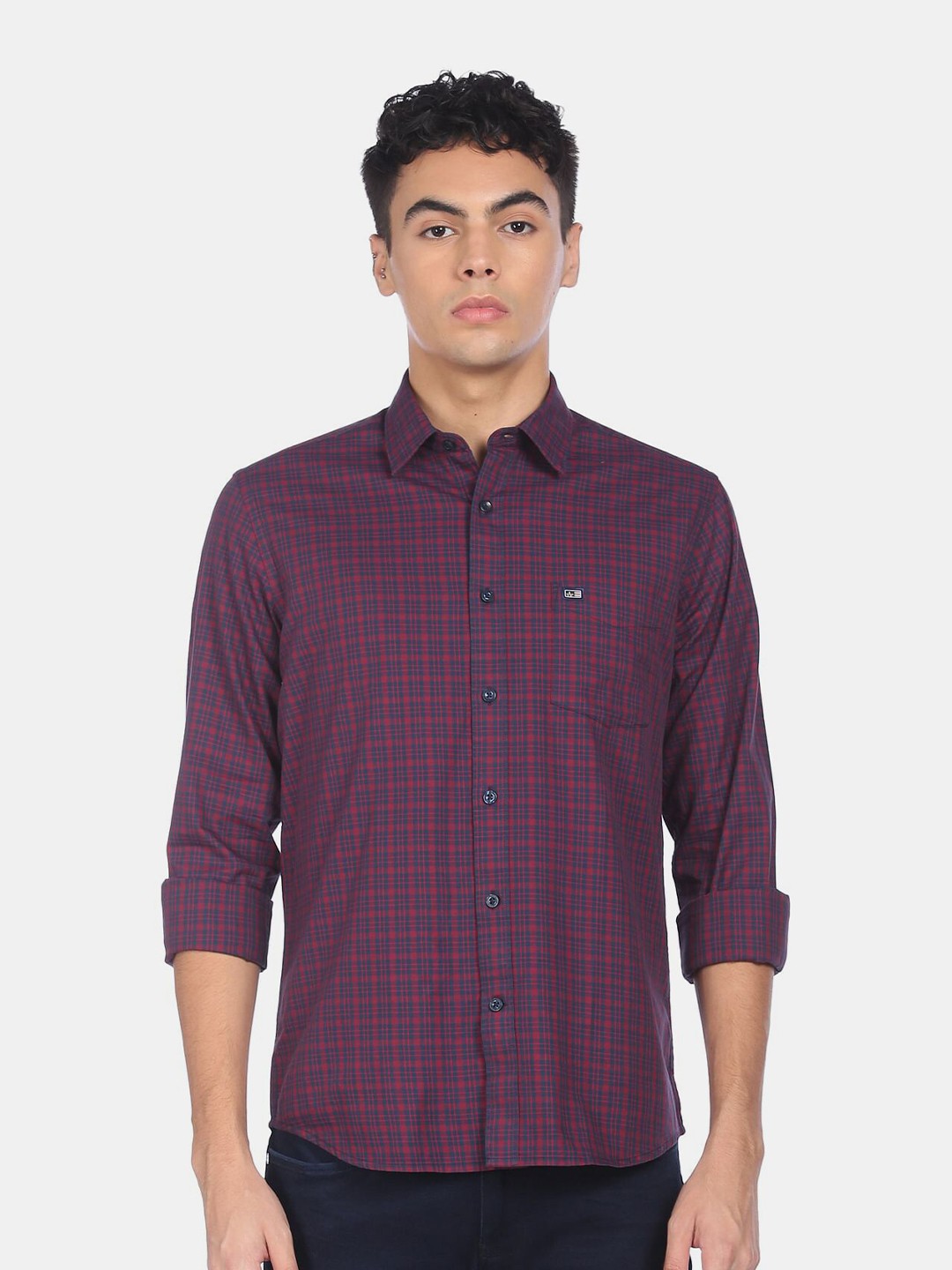 

Arrow Sport Men Red & Navy Blue regular Fit Tartan Checked Cotton Casual Shirt