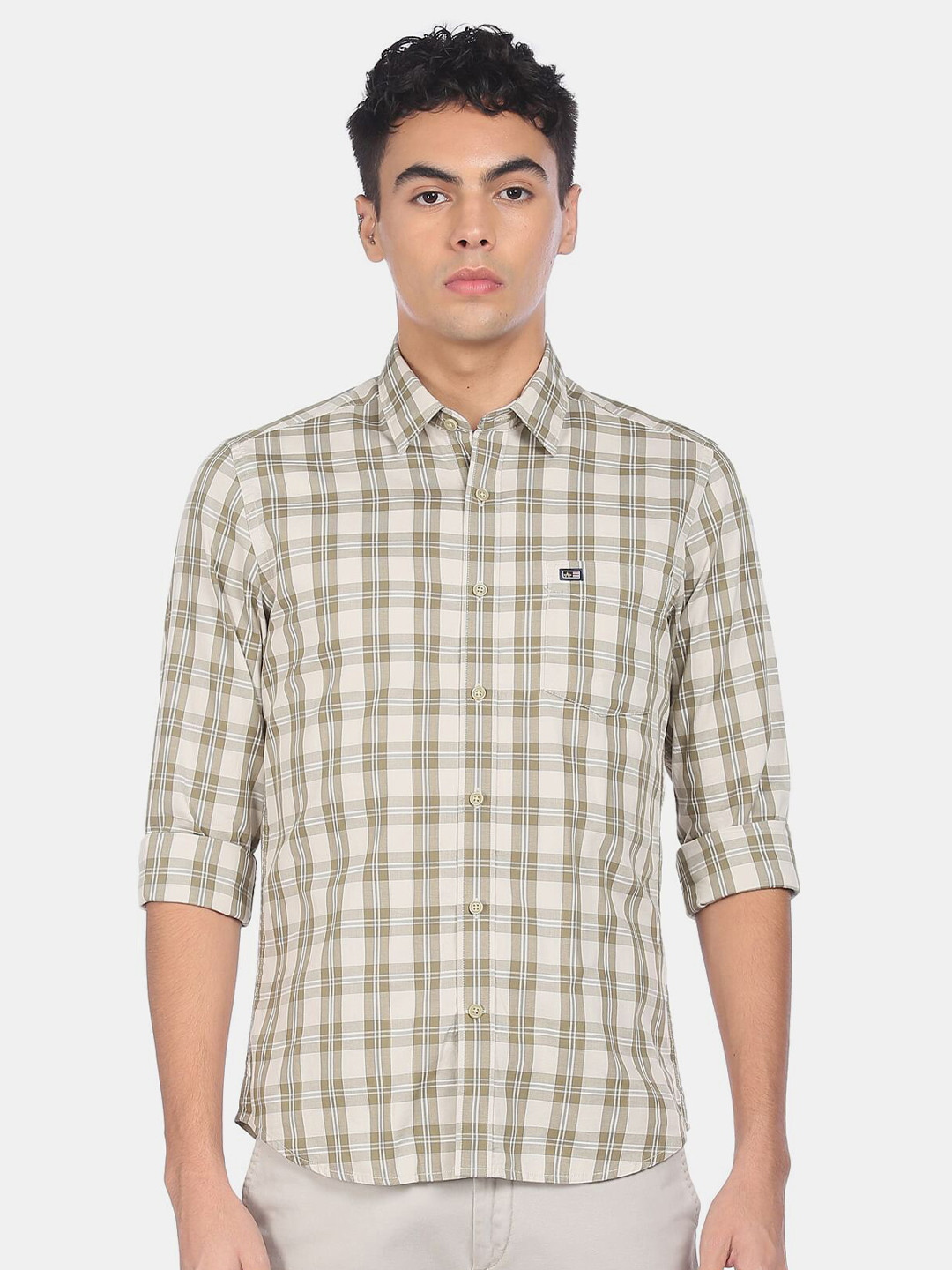 

Arrow Sport Men Beige & Cream- Coloured Tartan Checks Checked Pure Cotton Casual Shirt
