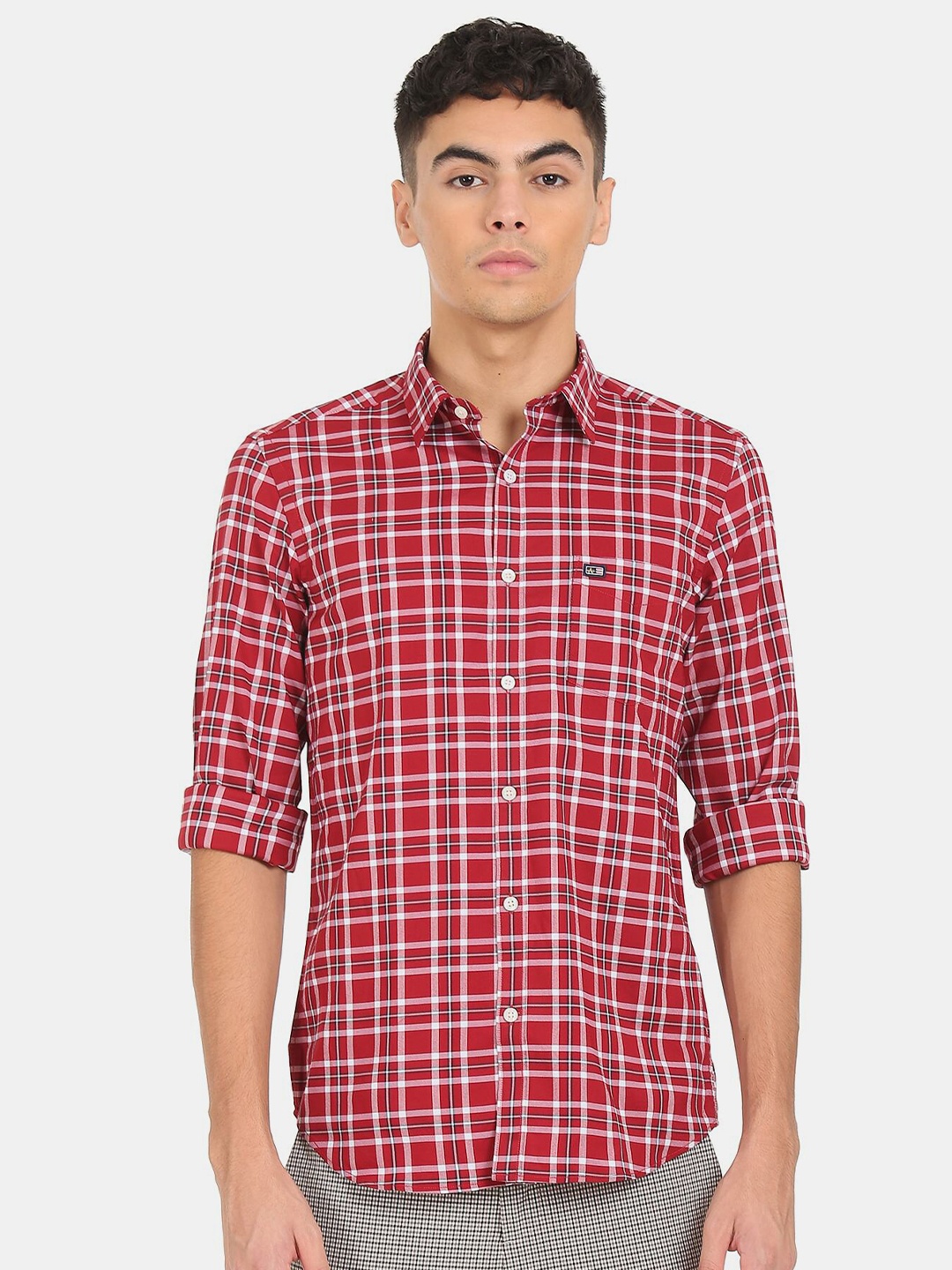 

Arrow Sport Men Red Tartan Checked Casual Cotton Shirt