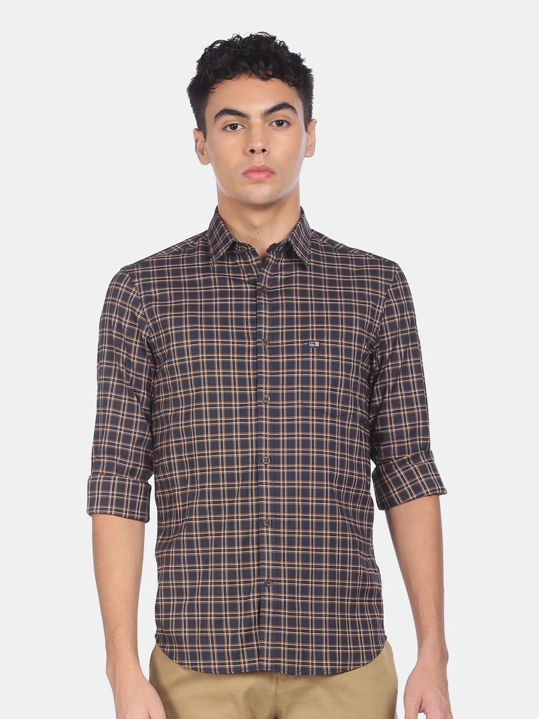 

Arrow Sport Men Blue & Mustard Yellow Tartan Checked Regular Fit Casual Shirt