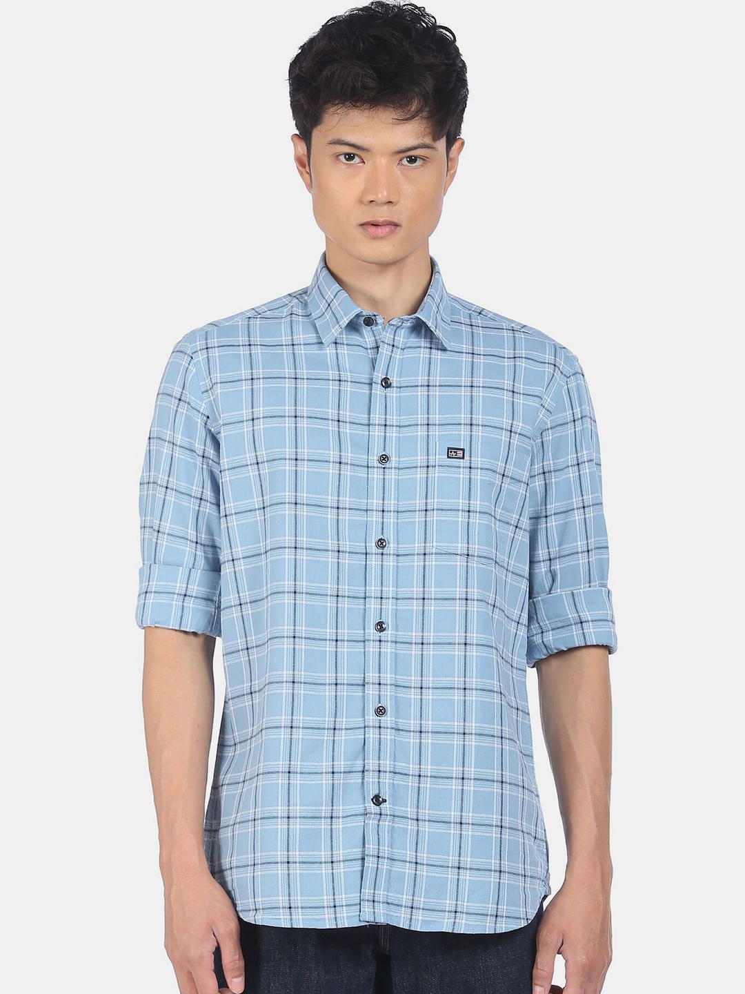 

Arrow Sport Men Blue Checked Casual Cotton Shirt